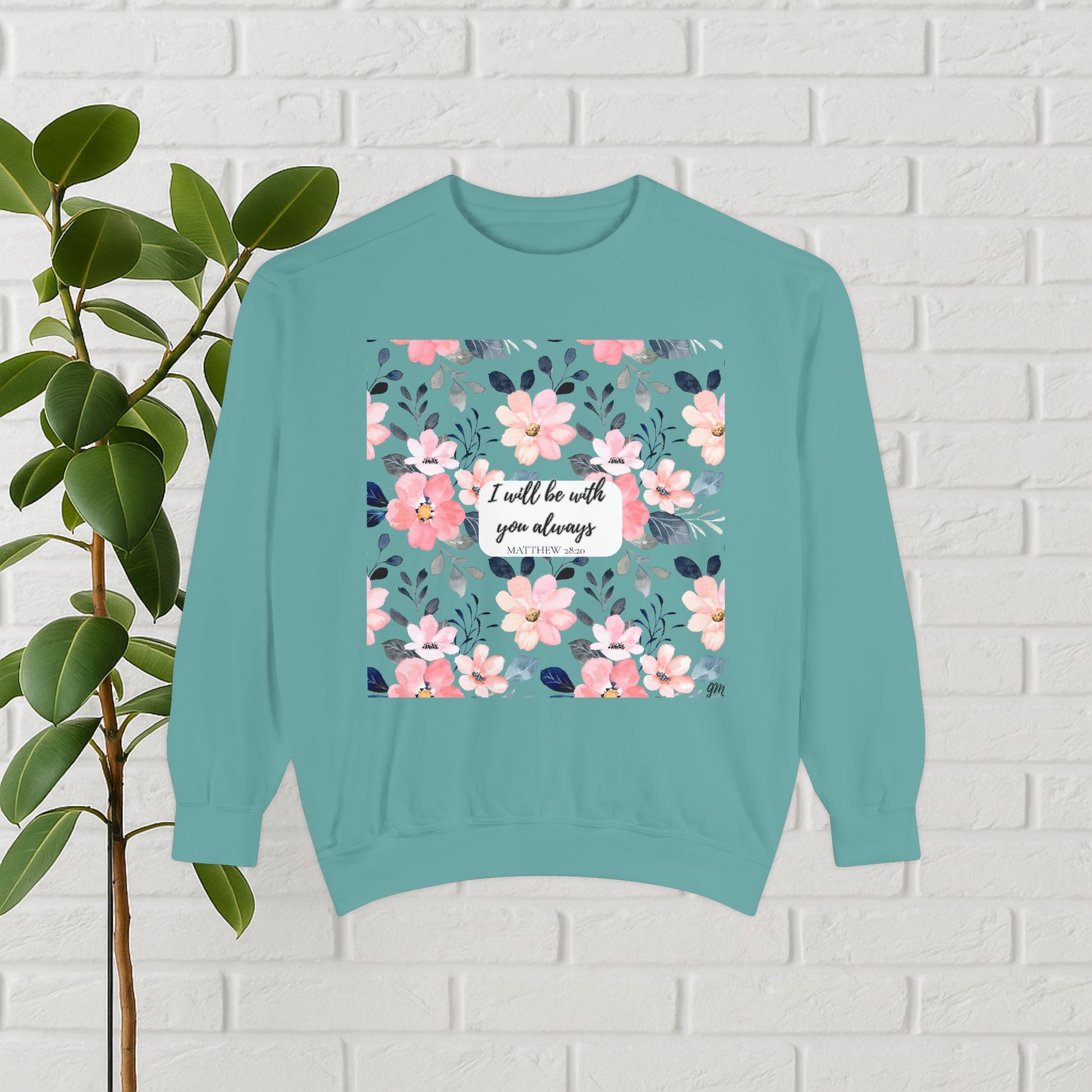Faith in Bloom” Scripture Sweatshirt – Matthew 28:20 | Floral Christian Apparel