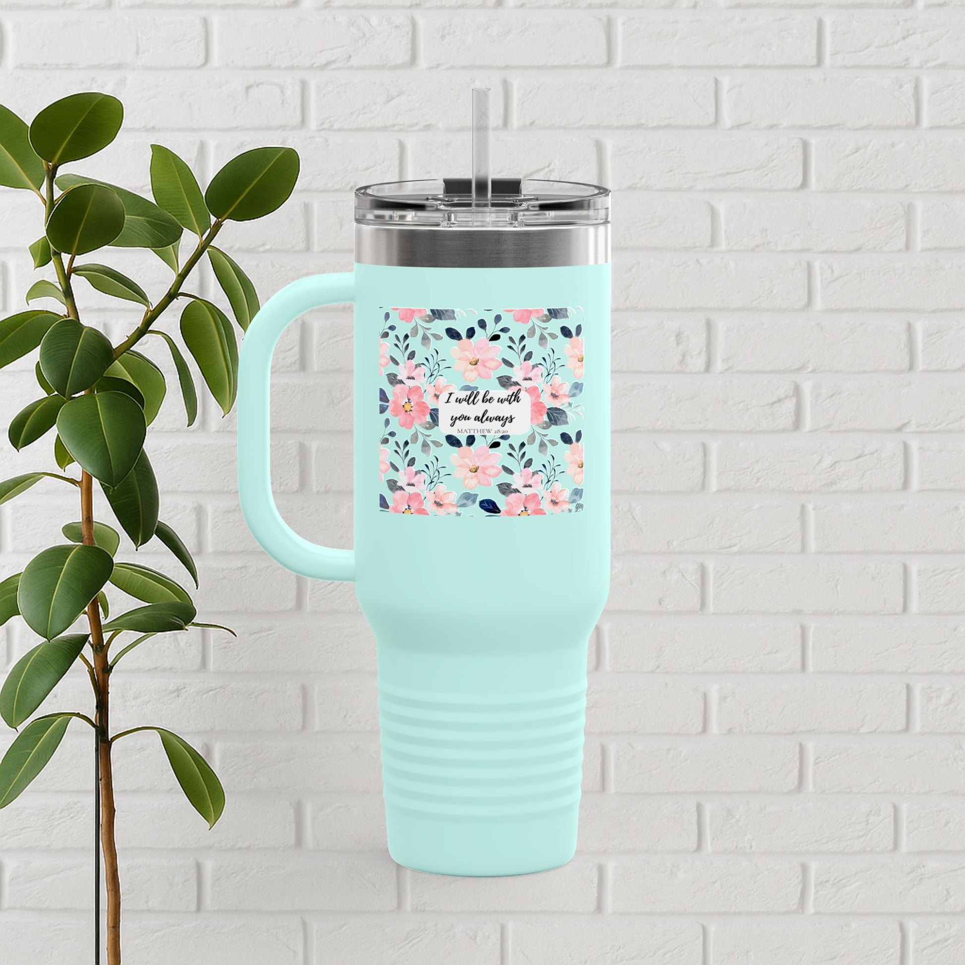“Faith in Bloom” Floral Scripture Tumbler – Matthew 28:20