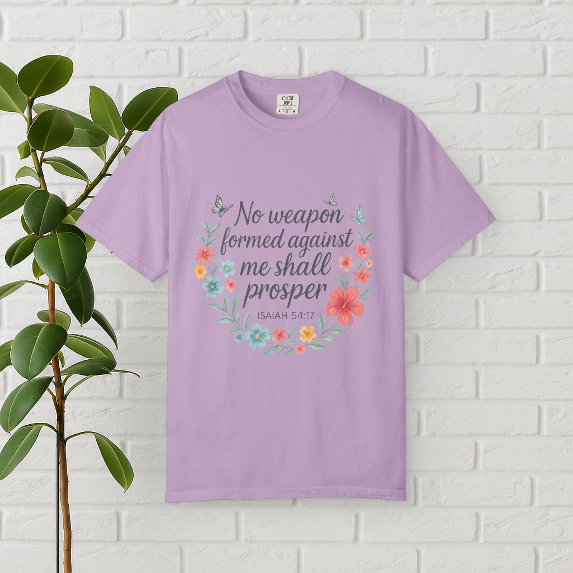 No Weapon Shall Prosper Tee – Isaiah 54:17 Floral Shield