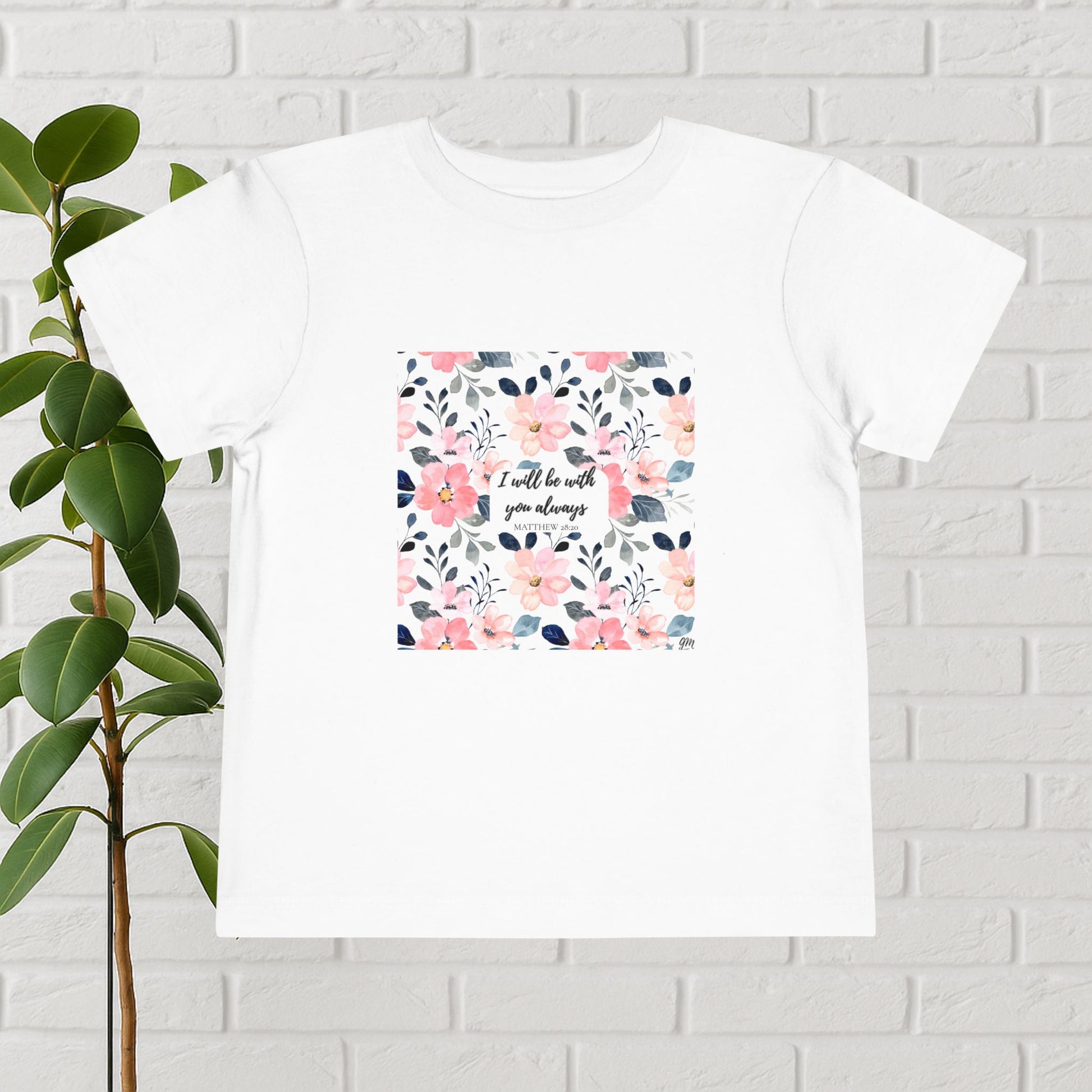 Faith in Bloom” Toddler Tee – Matthew 28:20 | Floral Christian Shirt