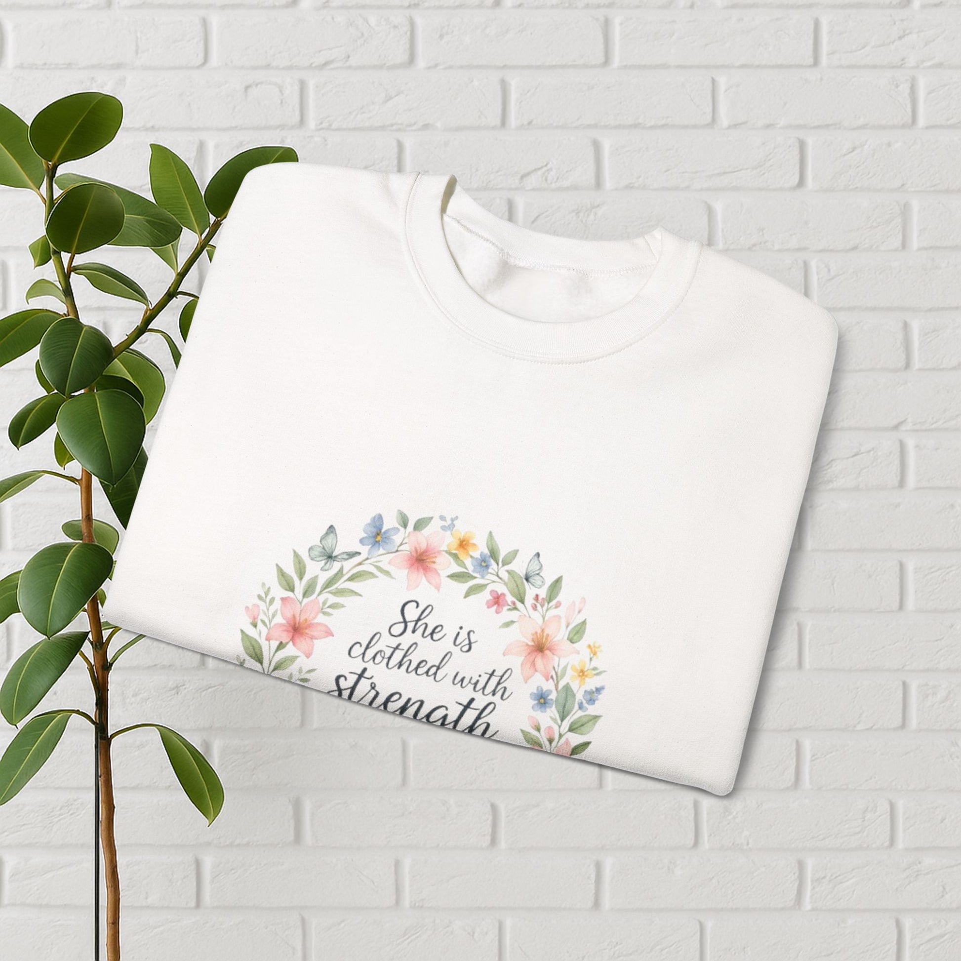 Clothed in Strength & Dignity – Proverbs 31:25 Floral Wreath Tee