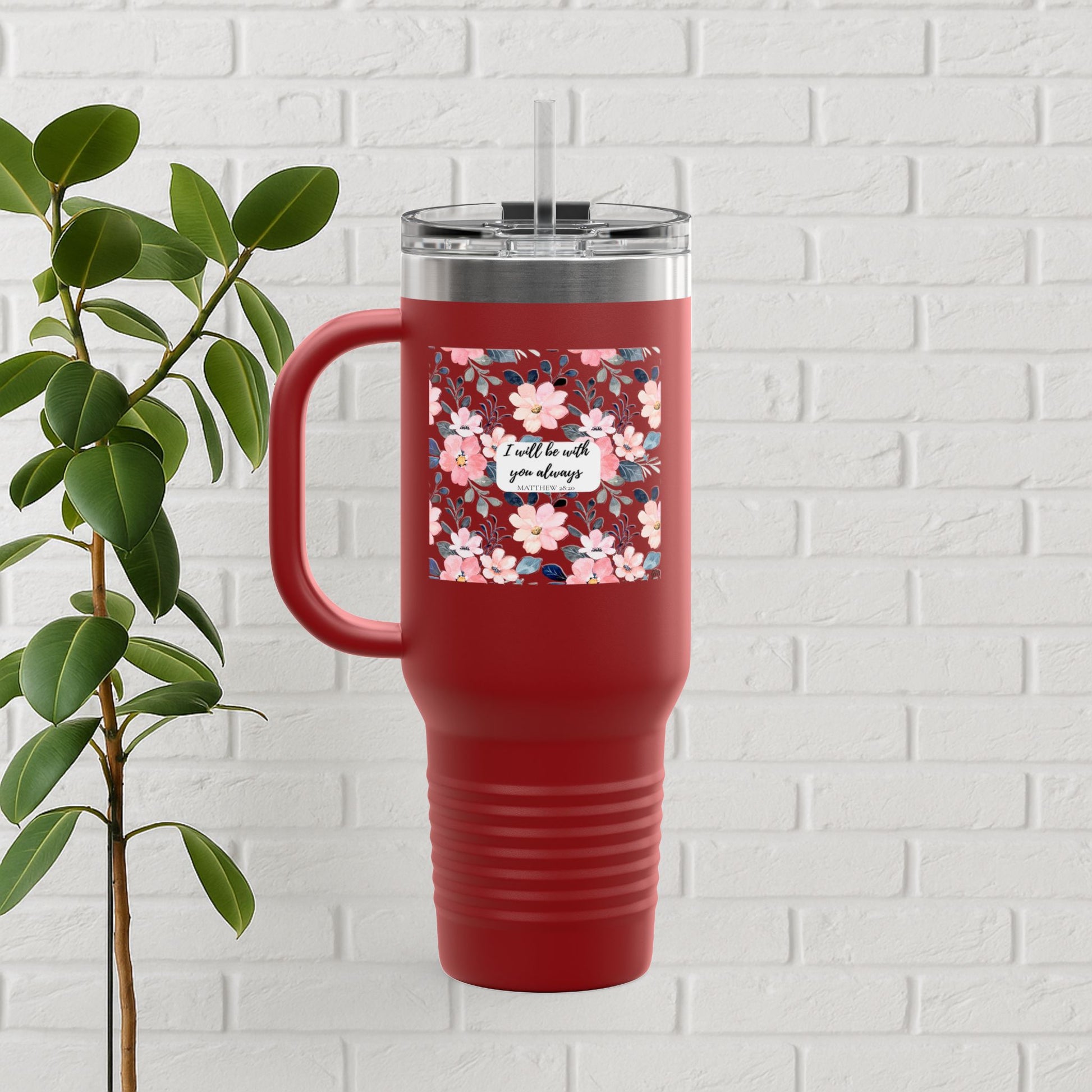 “Faith in Bloom” Floral Scripture Tumbler – Matthew 28:20
