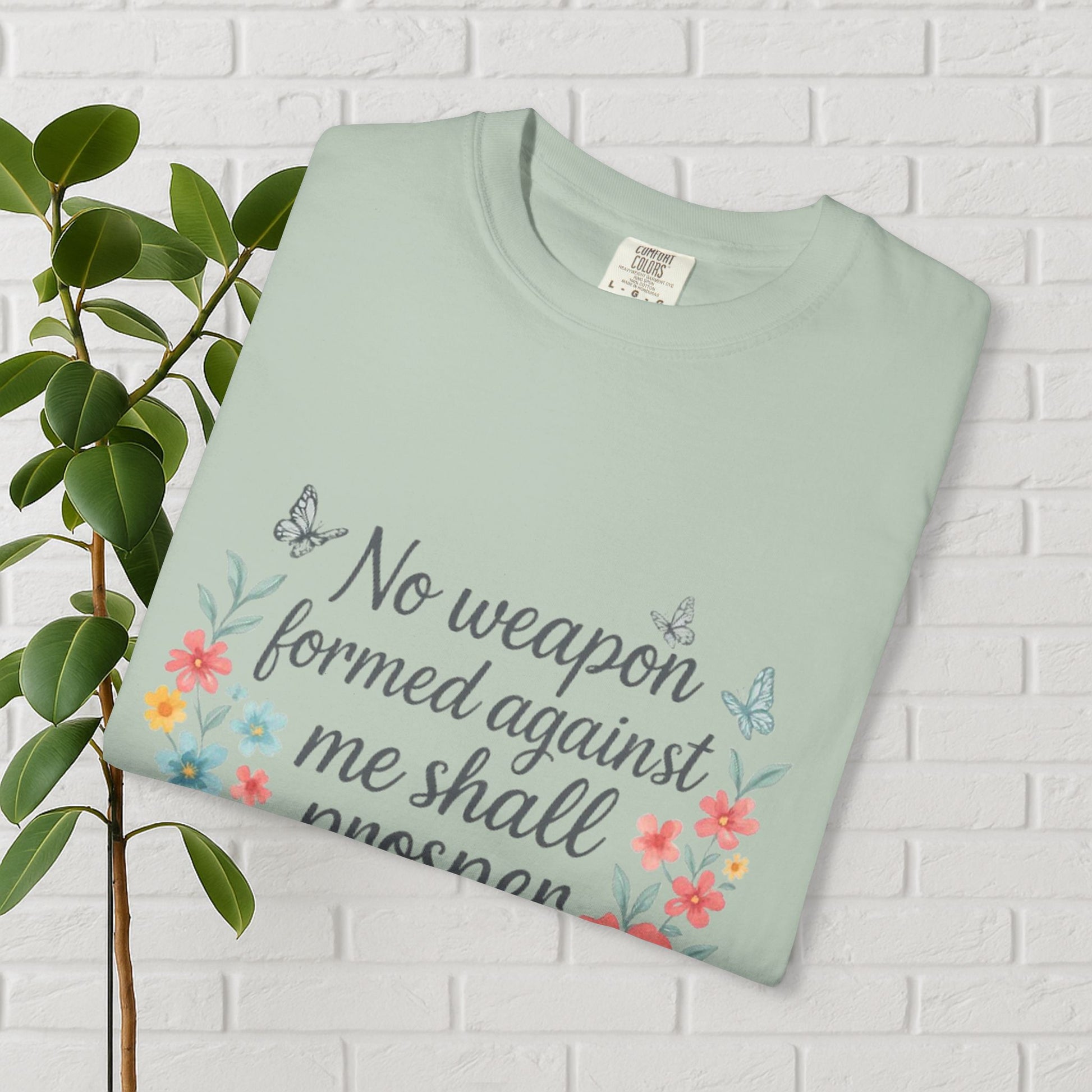 No Weapon Shall Prosper Tee – Isaiah 54:17 Floral Shield