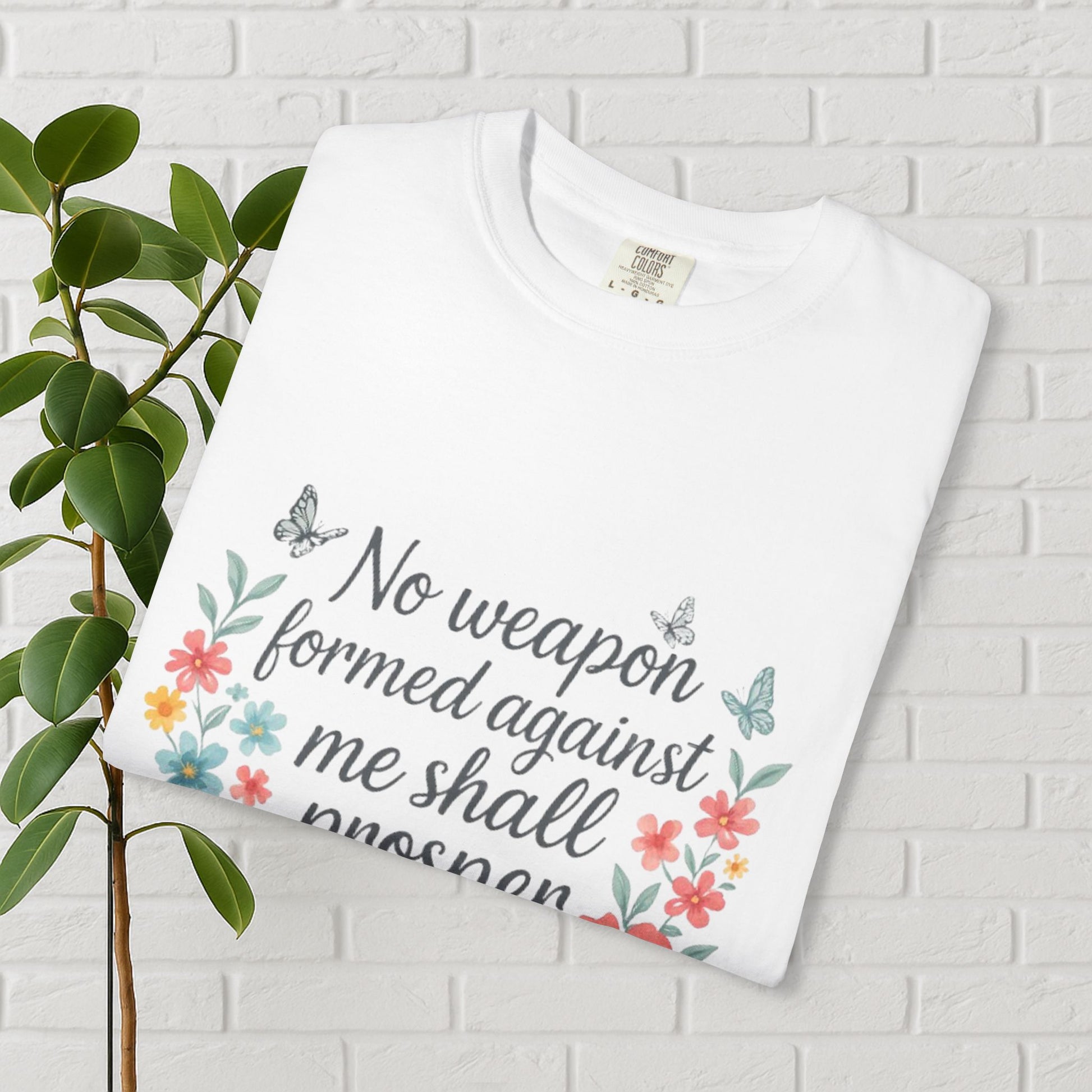 No Weapon Shall Prosper Tee – Isaiah 54:17 Floral Shield