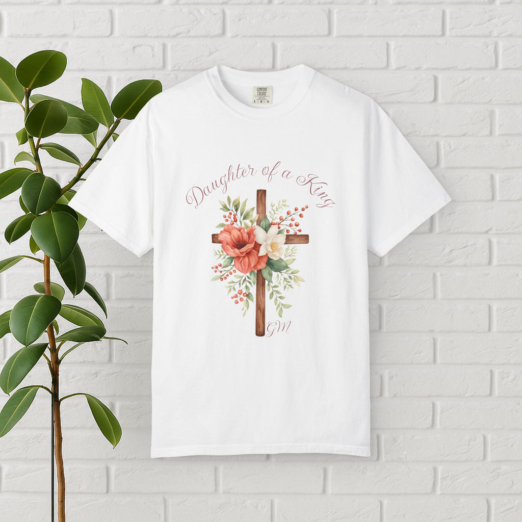 Daughter of a King – Faith-Inspired Floral Cross Tee