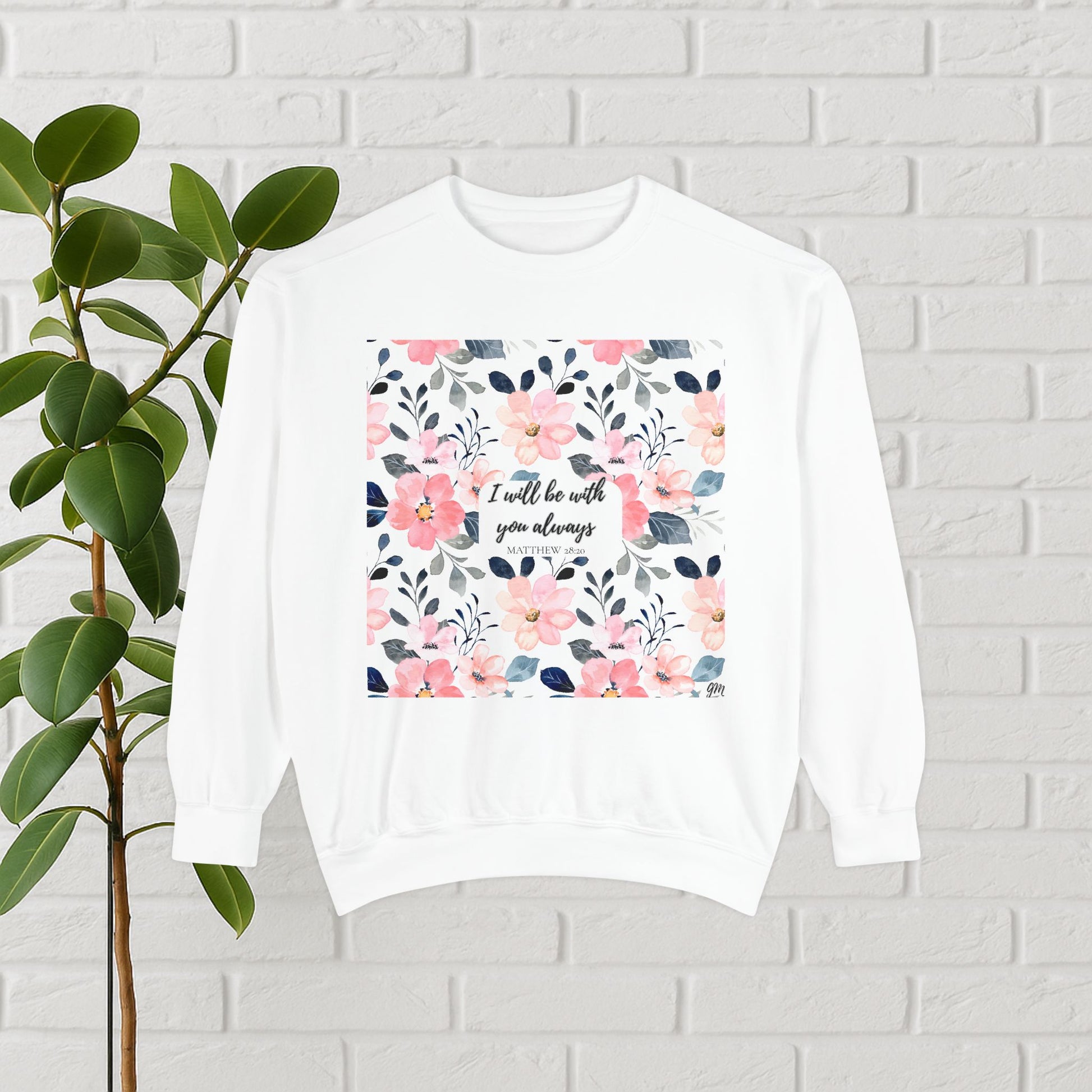 Faith in Bloom” Scripture Sweatshirt – Matthew 28:20 | Floral Christian Apparel