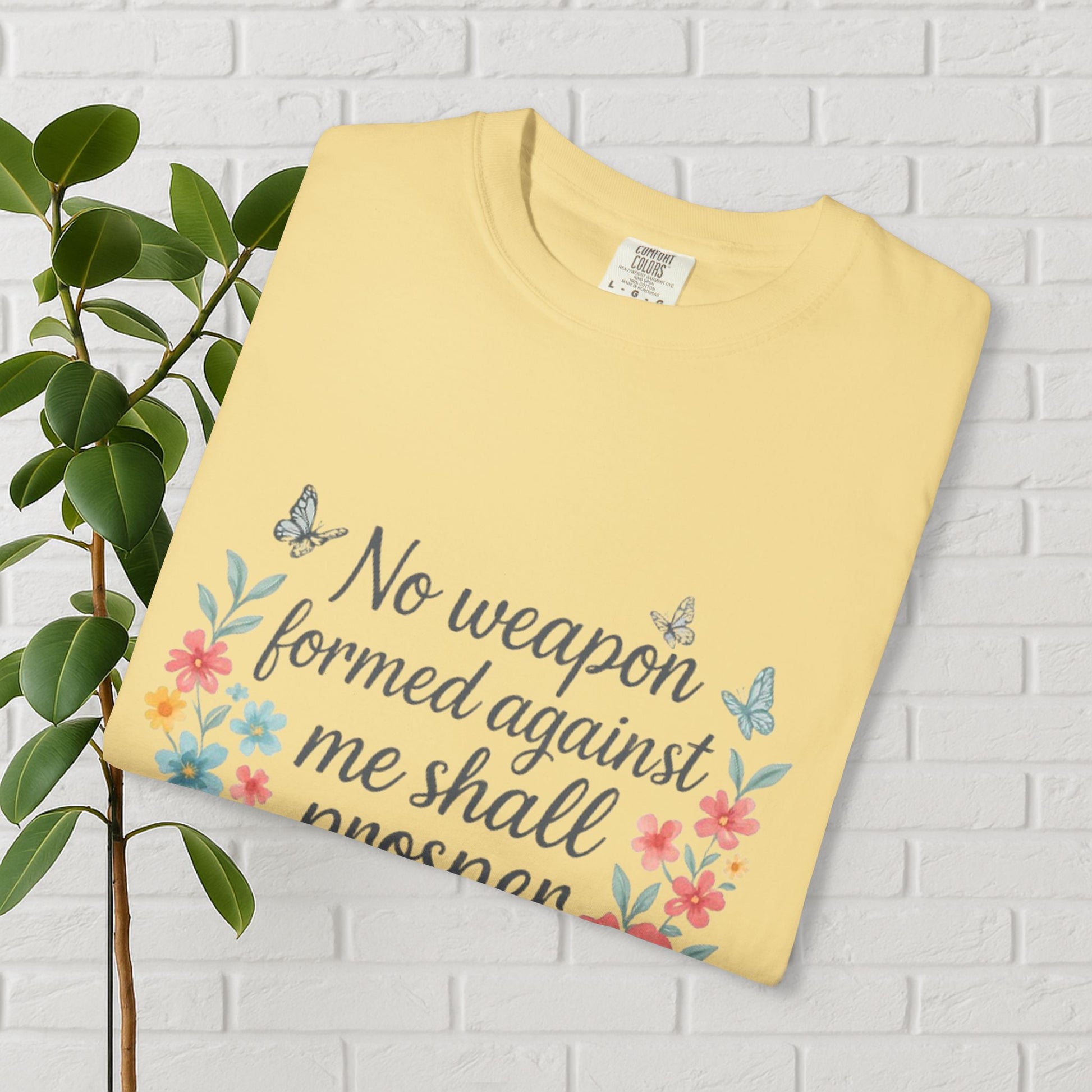 No Weapon Shall Prosper Tee – Isaiah 54:17 Floral Shield