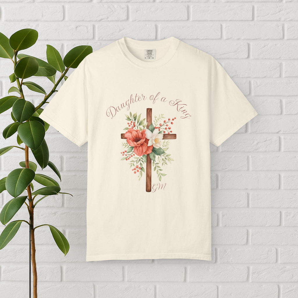 Daughter of a King – Faith-Inspired Floral Cross Tee