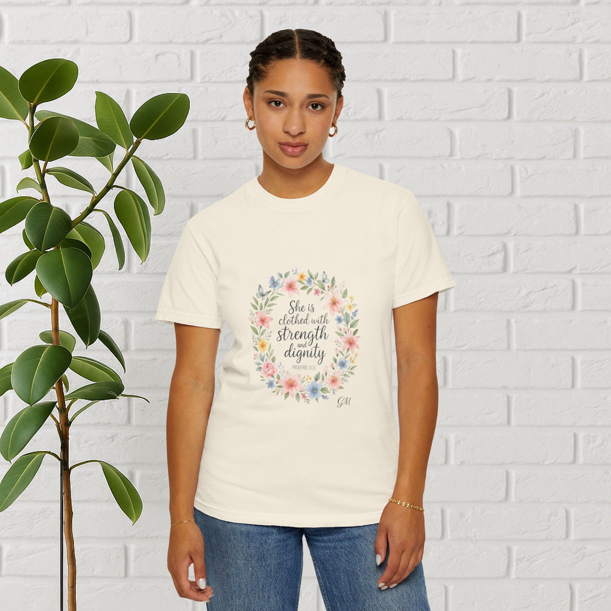 Strength & Dignity Floral Tee – Proverbs 31:25