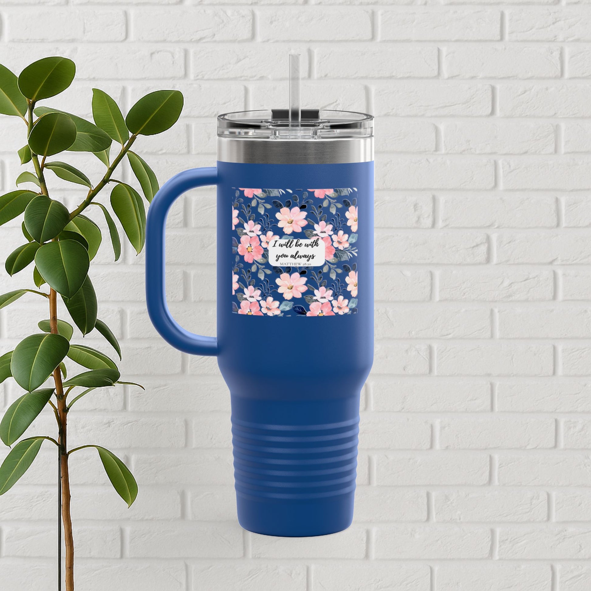 “Faith in Bloom” Floral Scripture Tumbler – Matthew 28:20