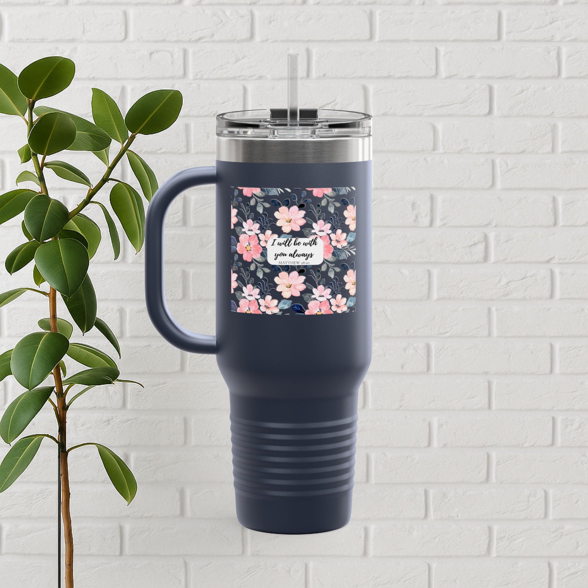 “Faith in Bloom” Floral Scripture Tumbler – Matthew 28:20