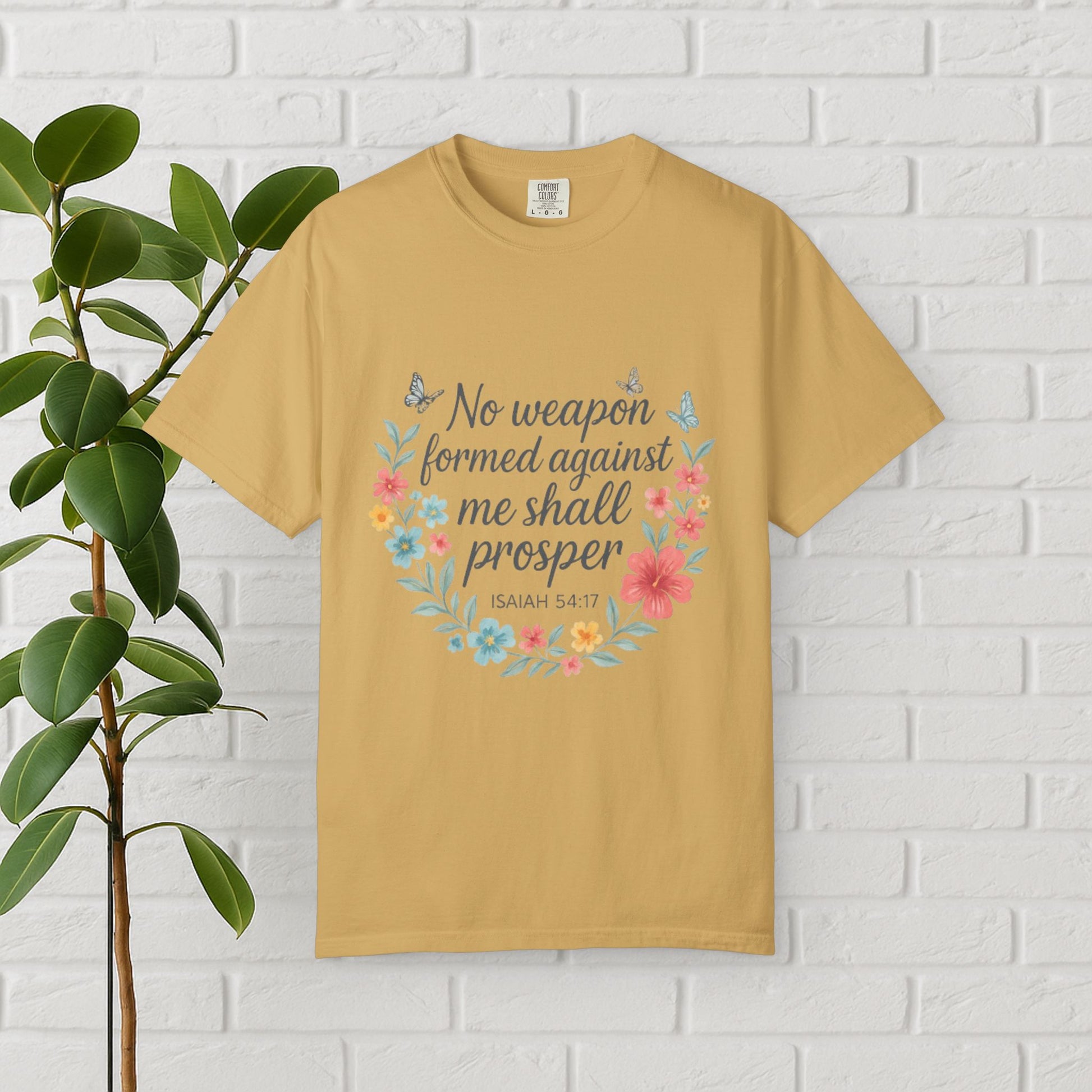 No Weapon Shall Prosper Tee – Isaiah 54:17 Floral Shield
