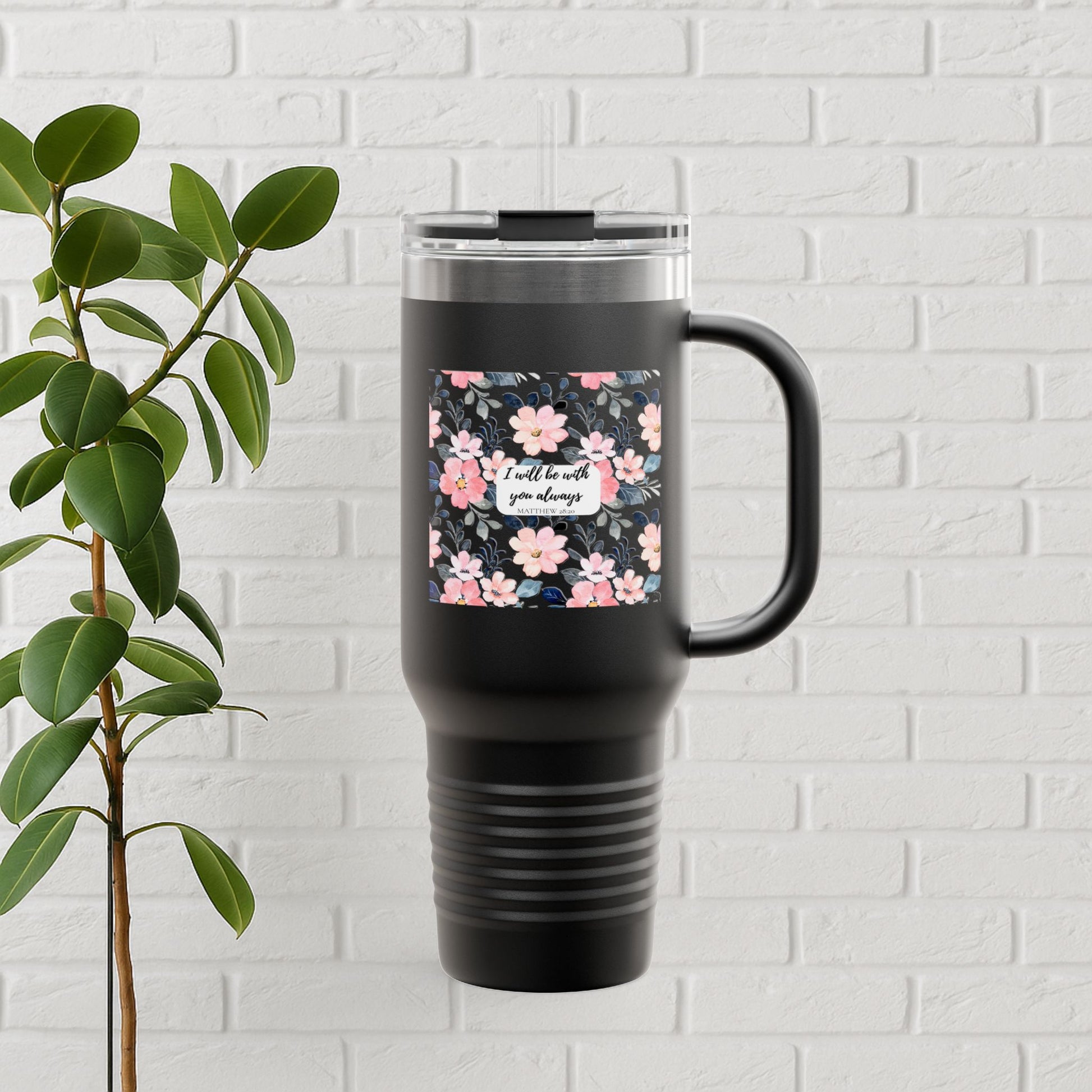 “Faith in Bloom” Floral Scripture Tumbler – Matthew 28:20