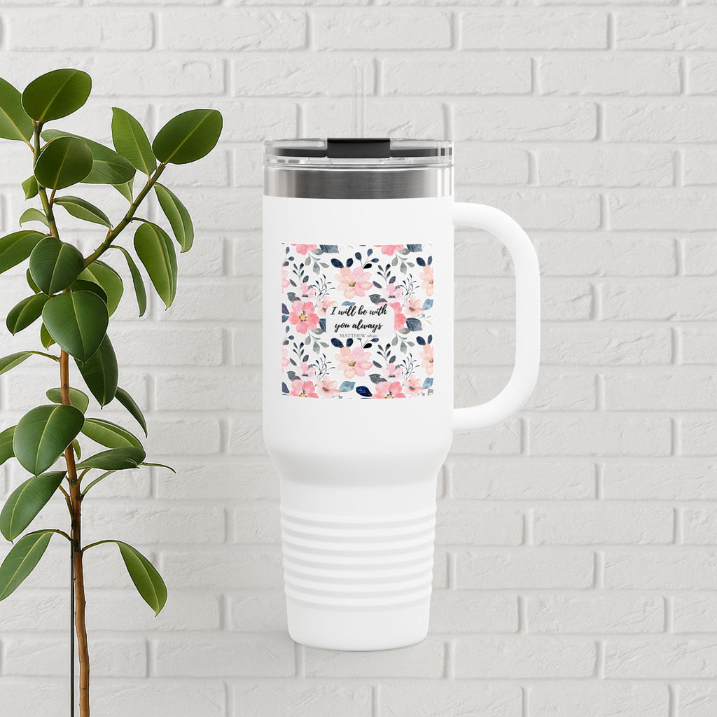 “Faith in Bloom” Floral Scripture Tumbler – Matthew 28:20