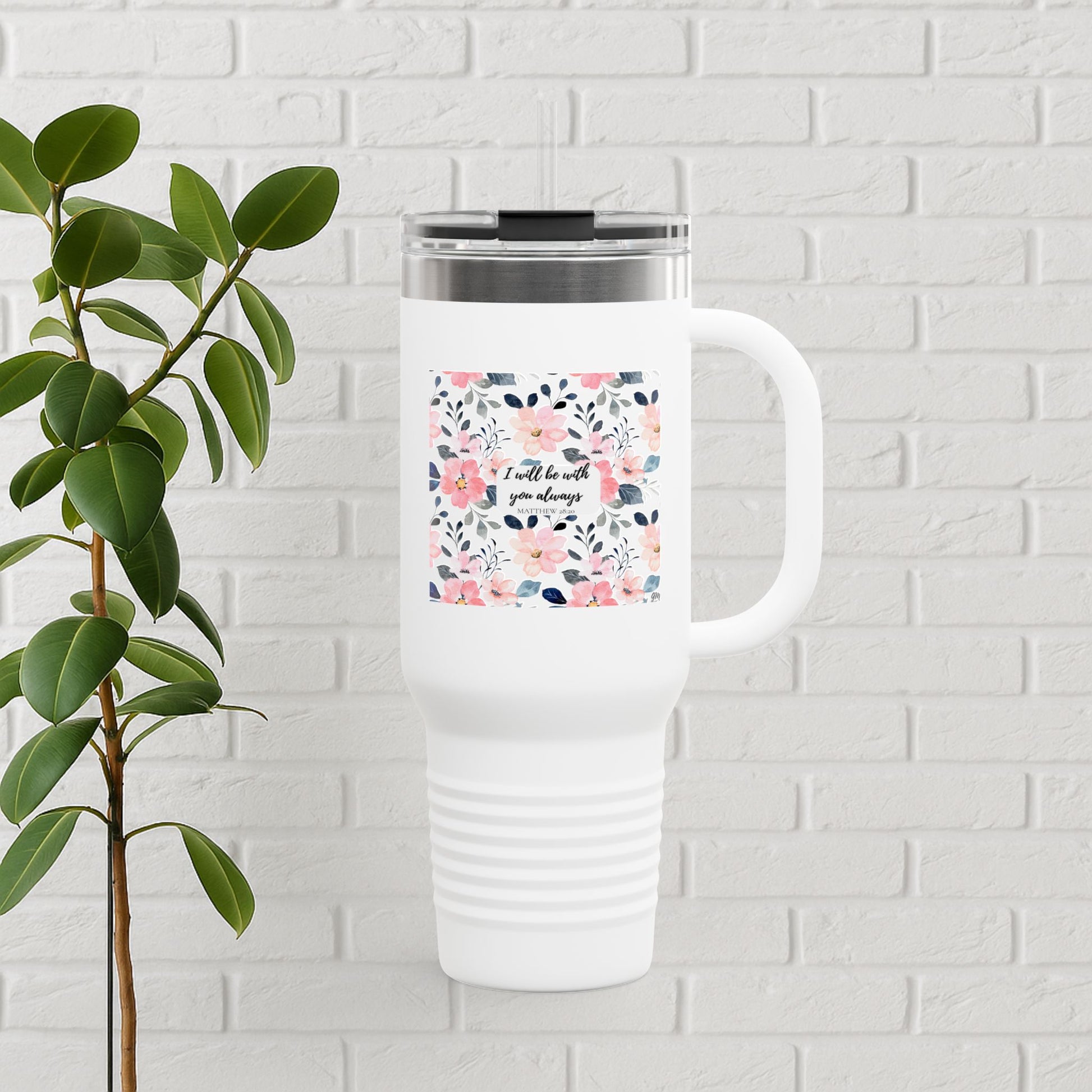 “Faith in Bloom” Floral Scripture Tumbler – Matthew 28:20