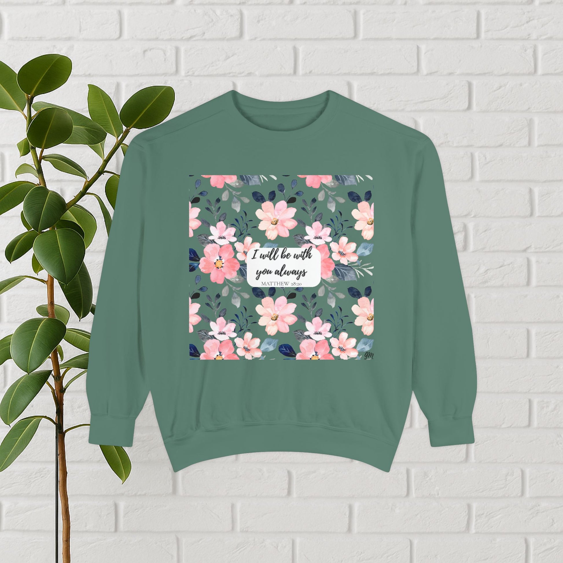 Faith in Bloom” Scripture Sweatshirt – Matthew 28:20 | Floral Christian Apparel