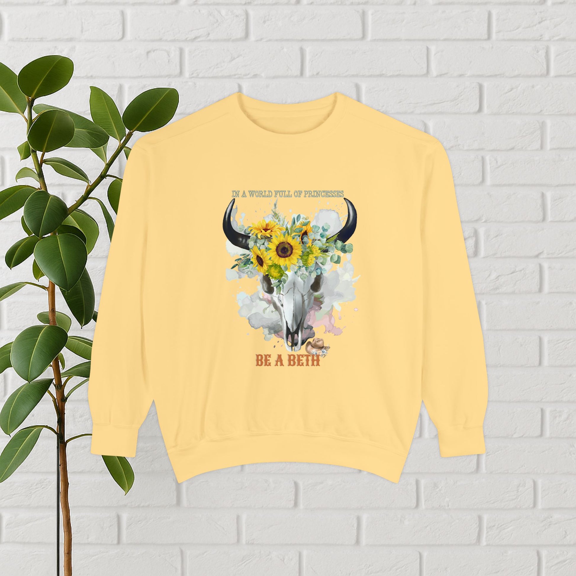 “Be a Beth” Cow Skull Sunflower Sweatshirt – Bold, Wild & Faithful