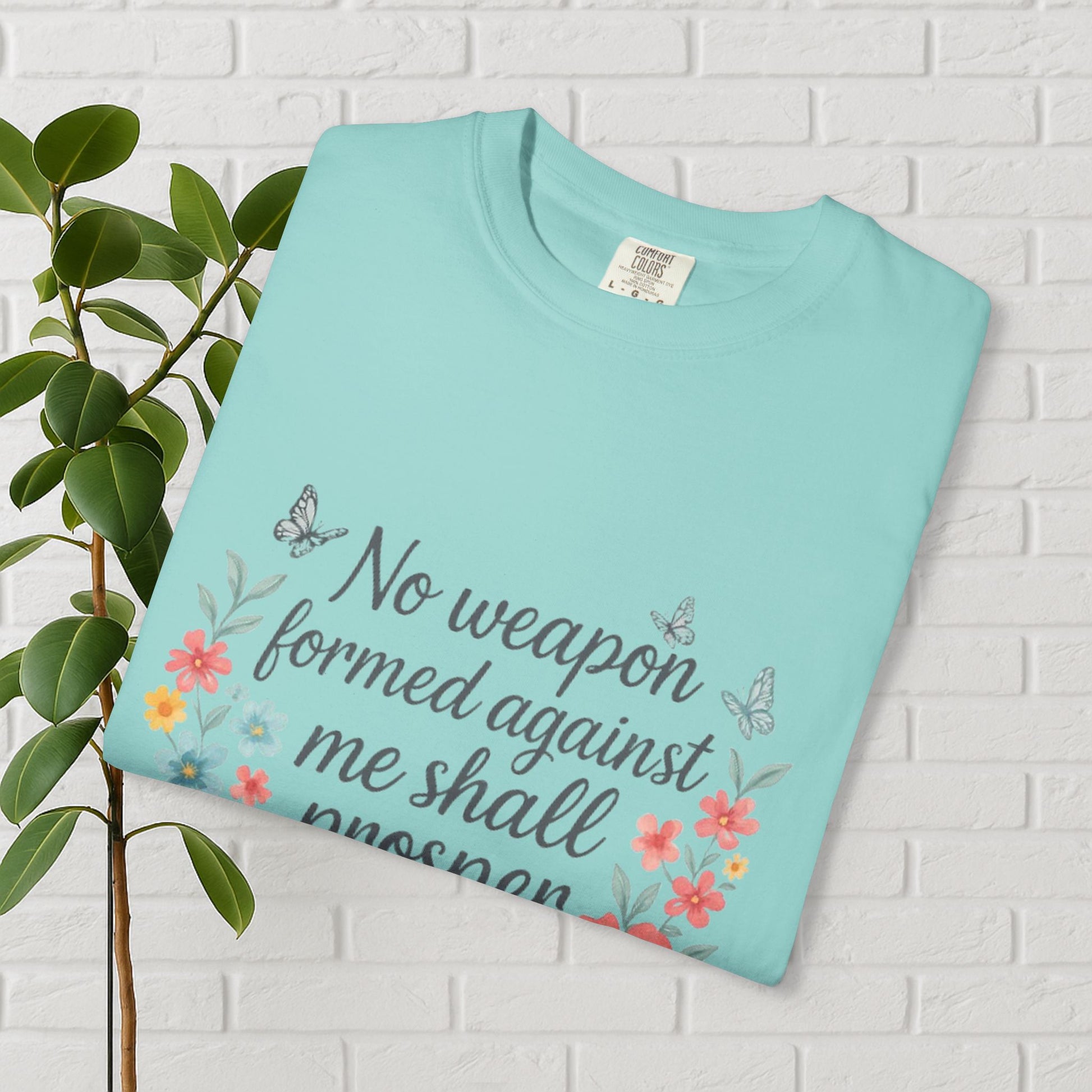 No Weapon Shall Prosper Tee – Isaiah 54:17 Floral Shield