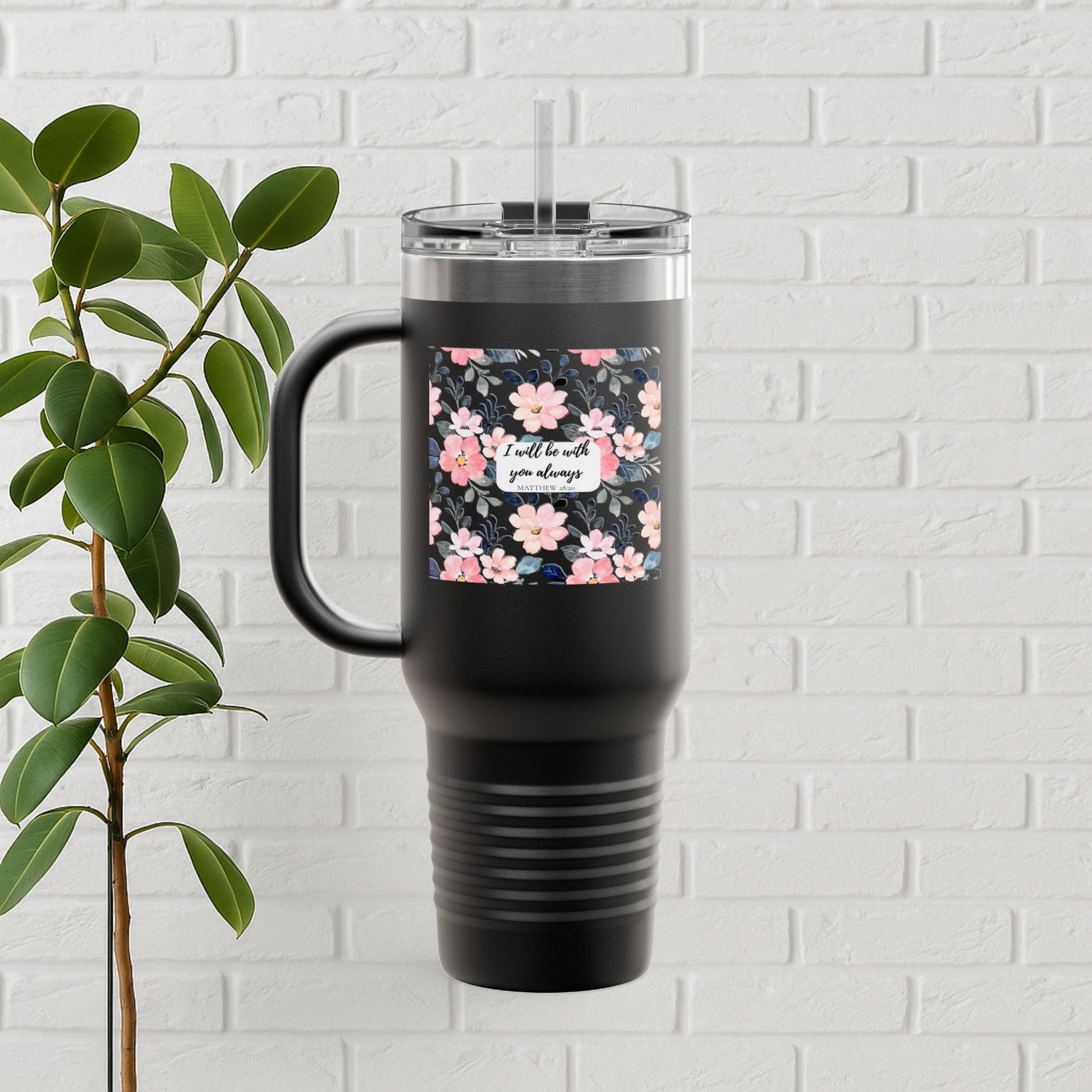 “Faith in Bloom” Floral Scripture Tumbler – Matthew 28:20