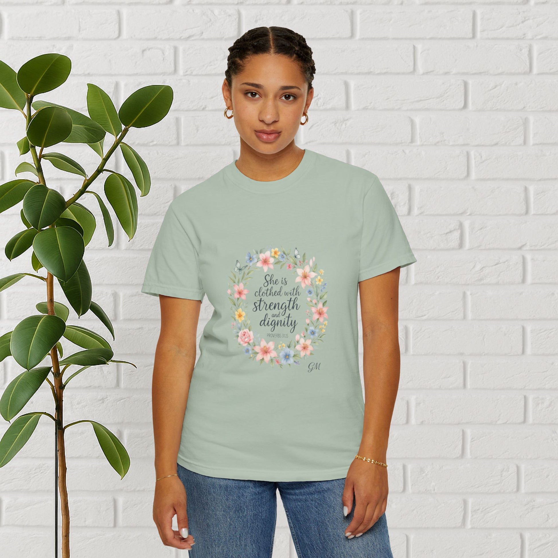Strength & Dignity Floral Tee – Proverbs 31:25
