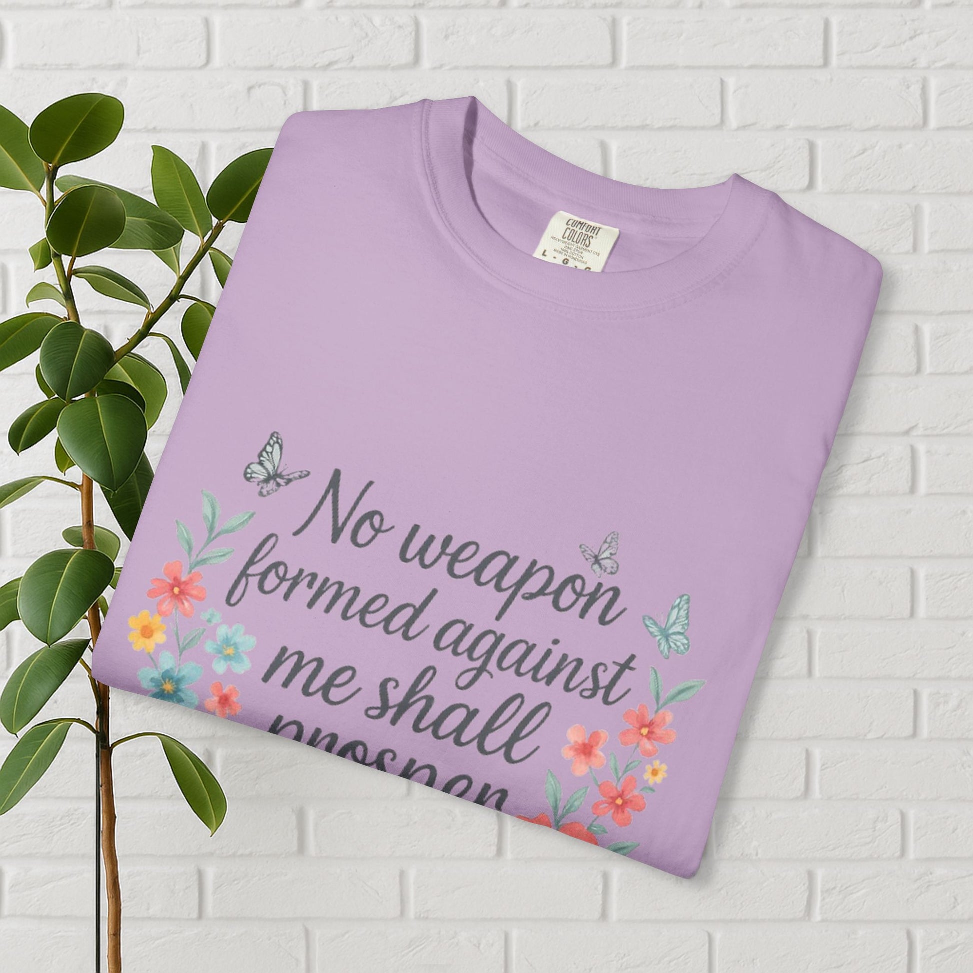 No Weapon Shall Prosper Tee – Isaiah 54:17 Floral Shield