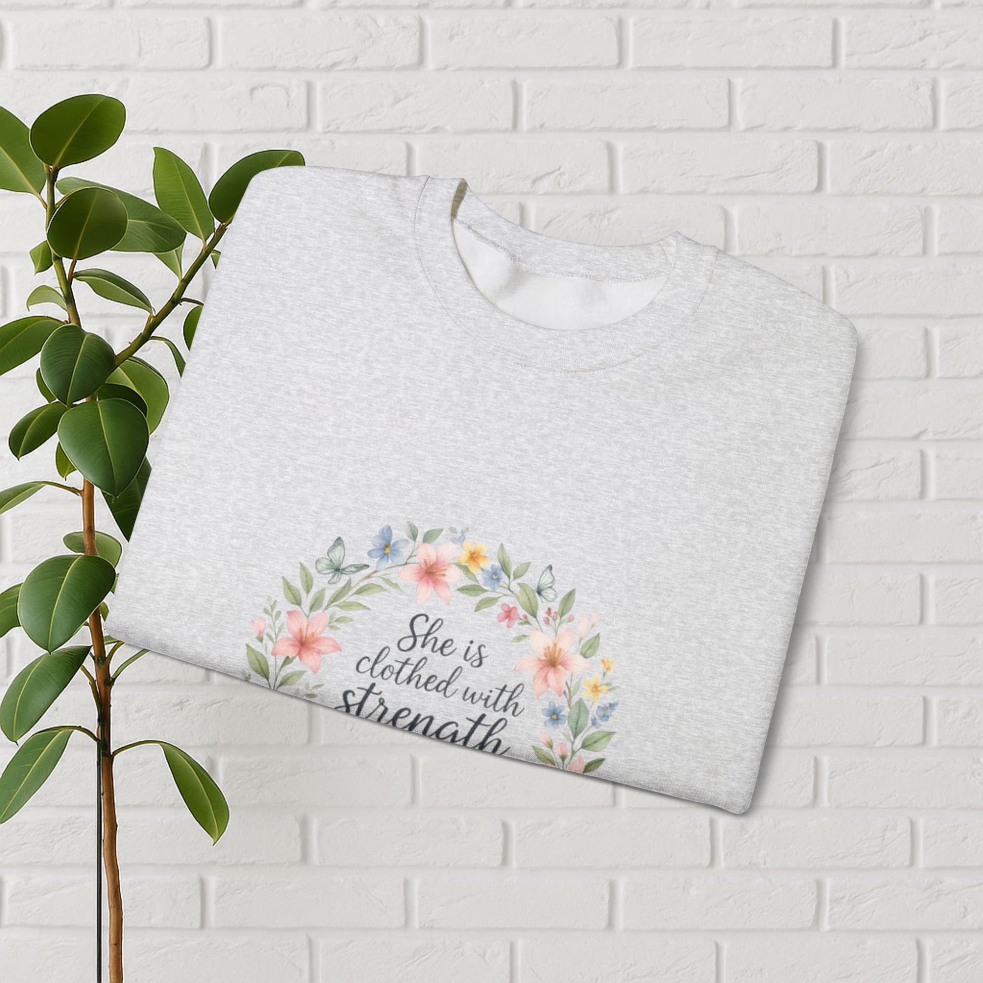Clothed in Strength & Dignity – Proverbs 31:25 Floral Wreath Tee