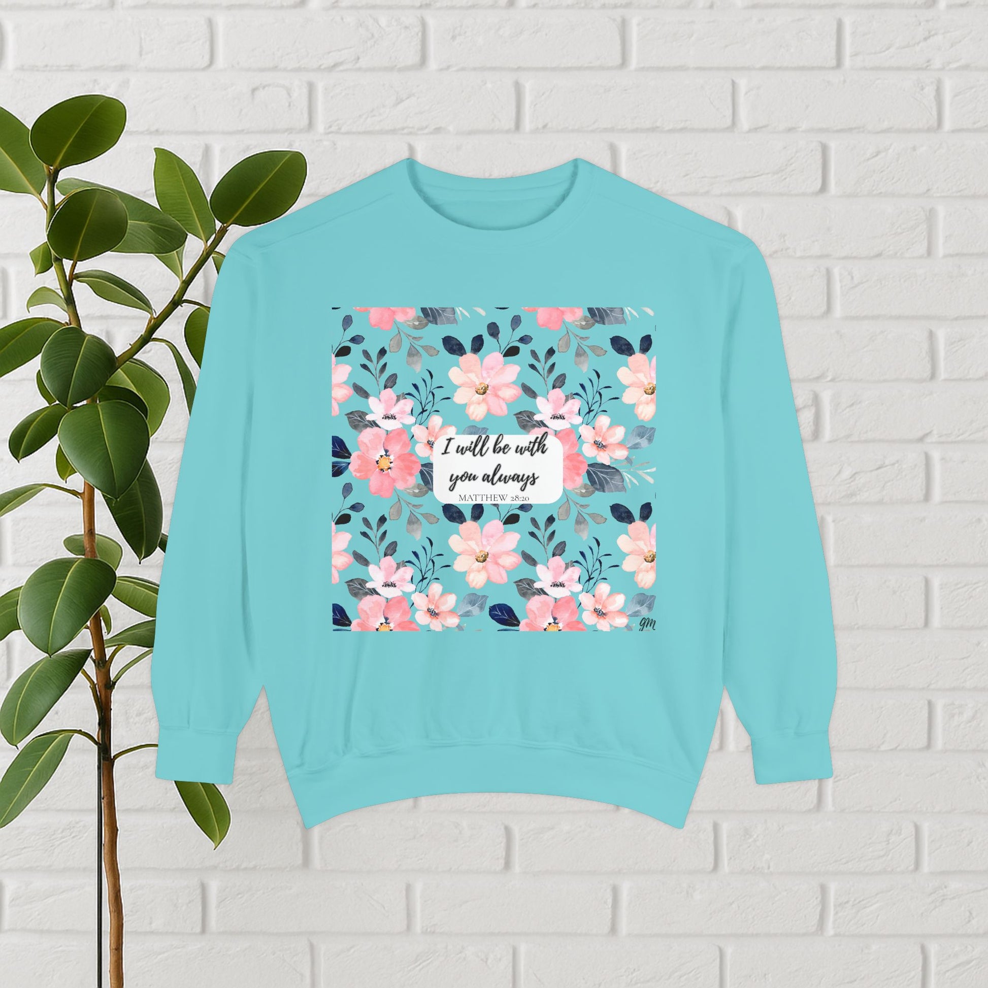 Faith in Bloom” Scripture Sweatshirt – Matthew 28:20 | Floral Christian Apparel
