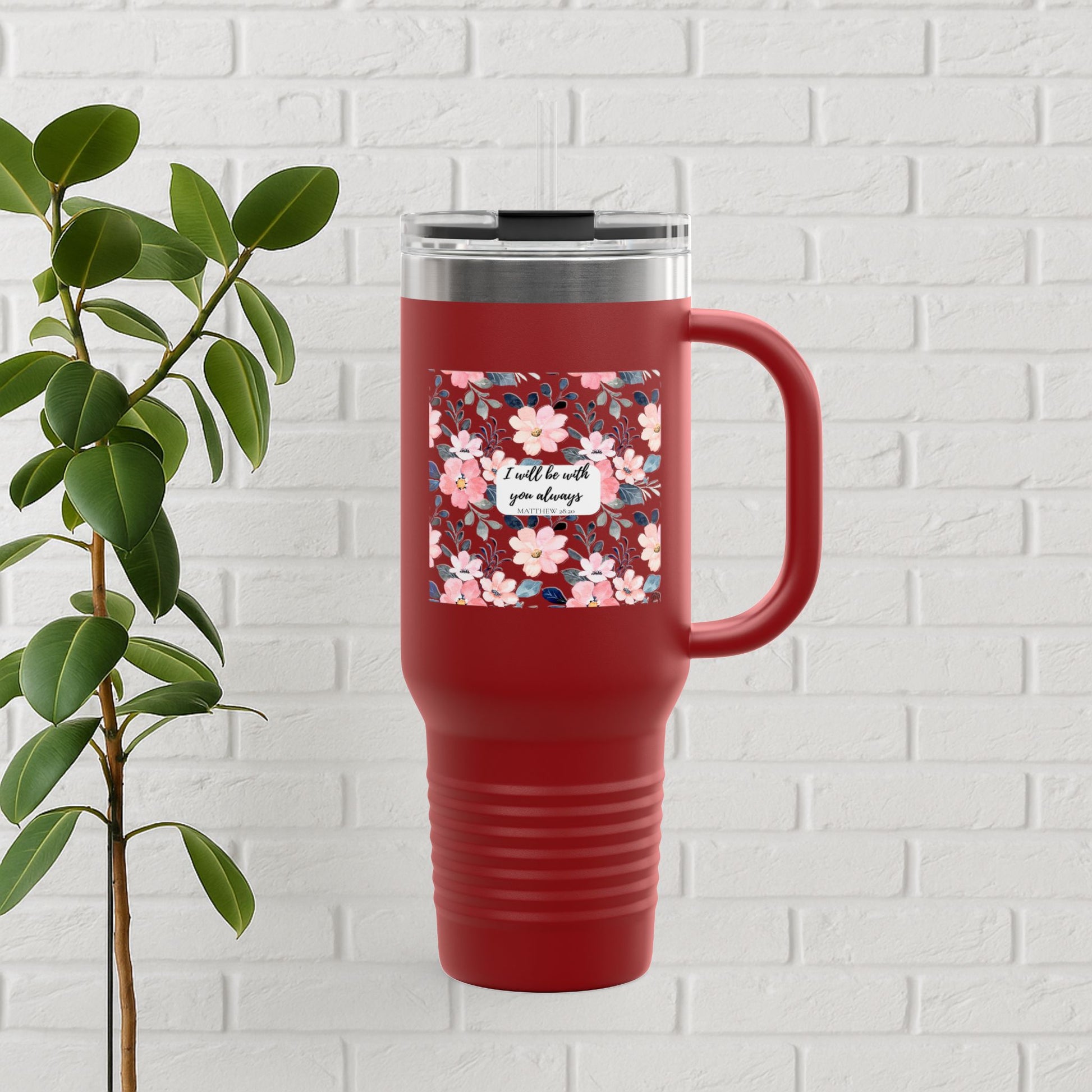“Faith in Bloom” Floral Scripture Tumbler – Matthew 28:20