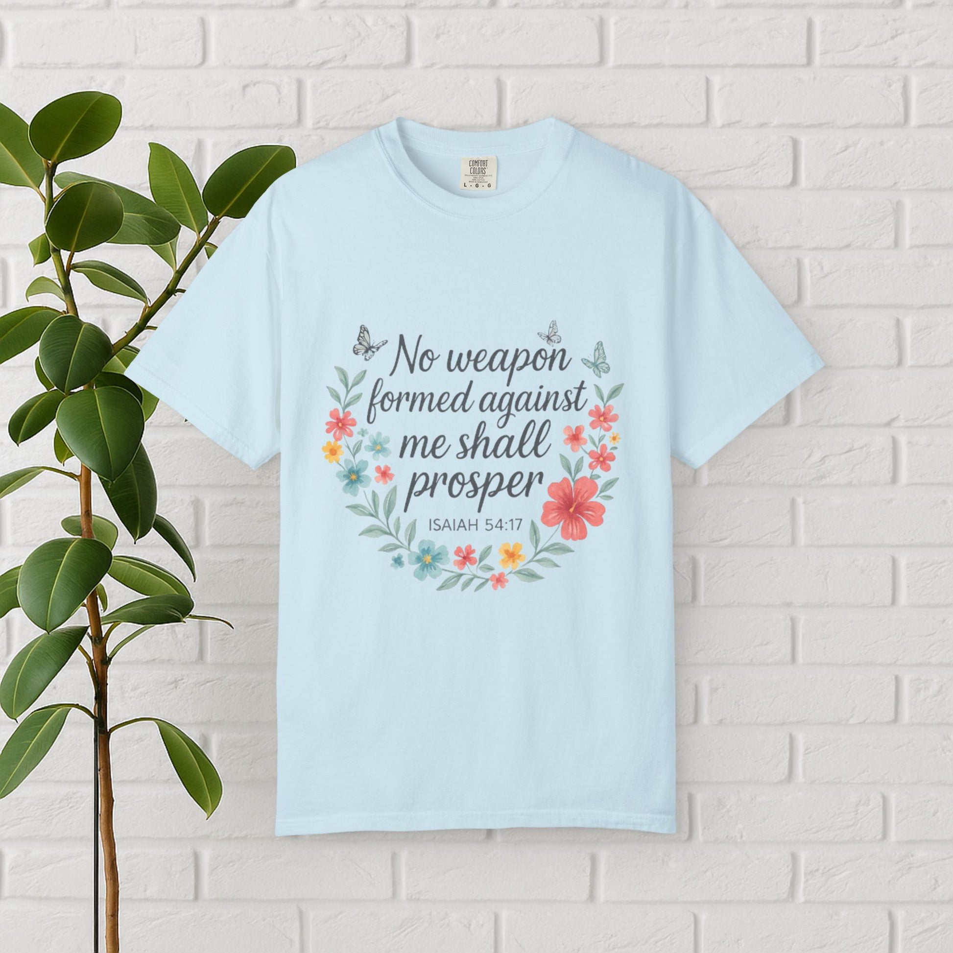No Weapon Shall Prosper Tee – Isaiah 54:17 Floral Shield