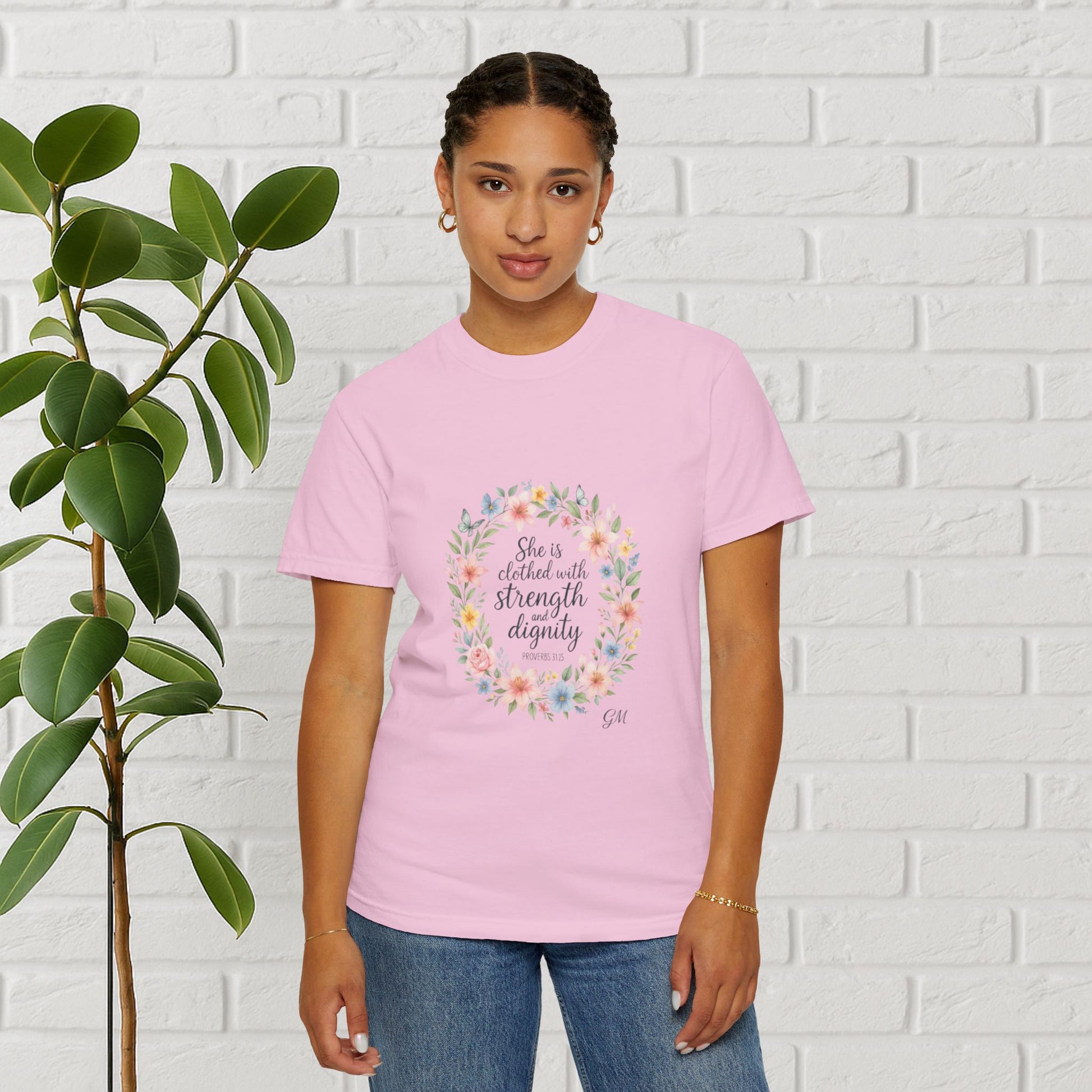 Strength & Dignity Floral Tee – Proverbs 31:25