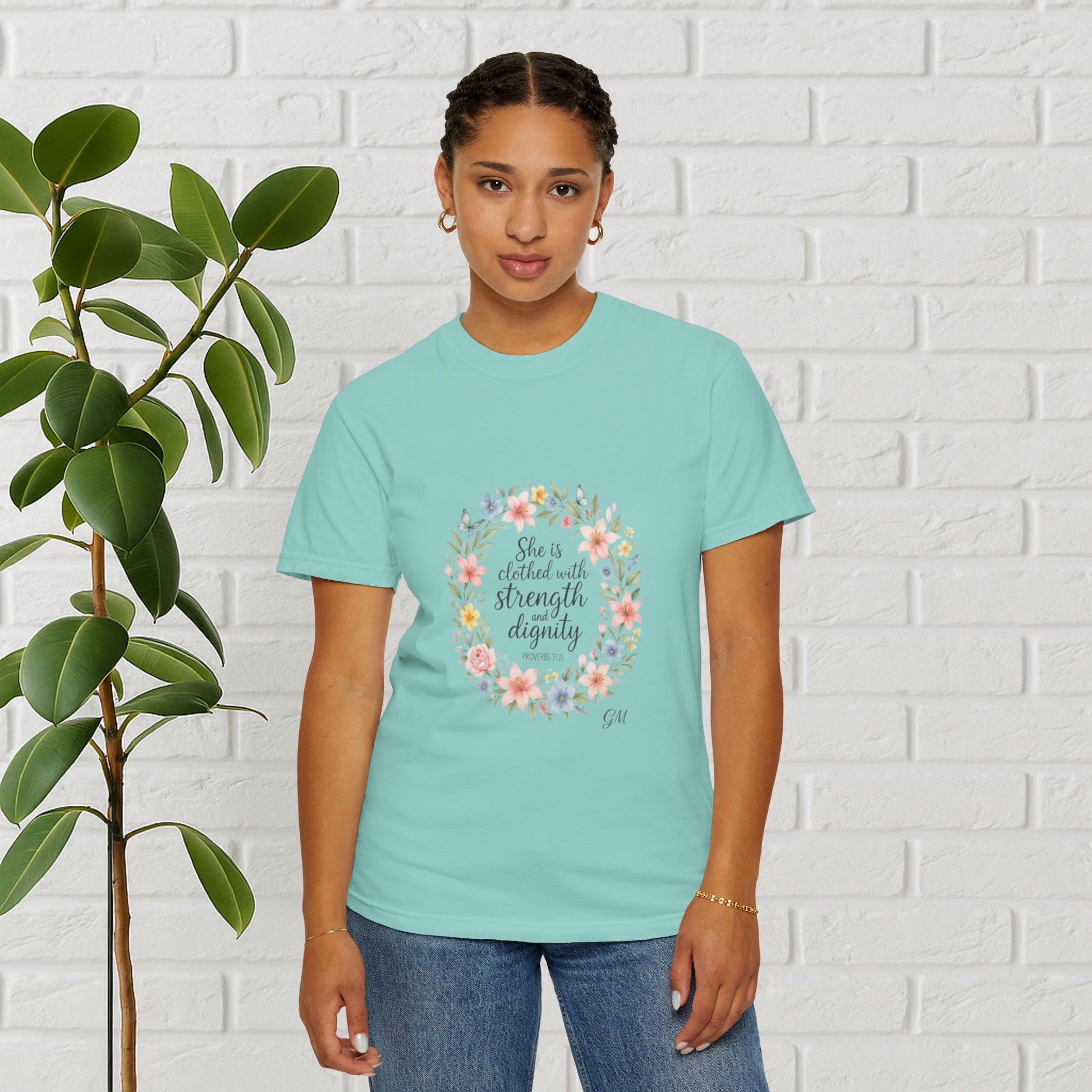 Strength & Dignity Floral Tee – Proverbs 31:25