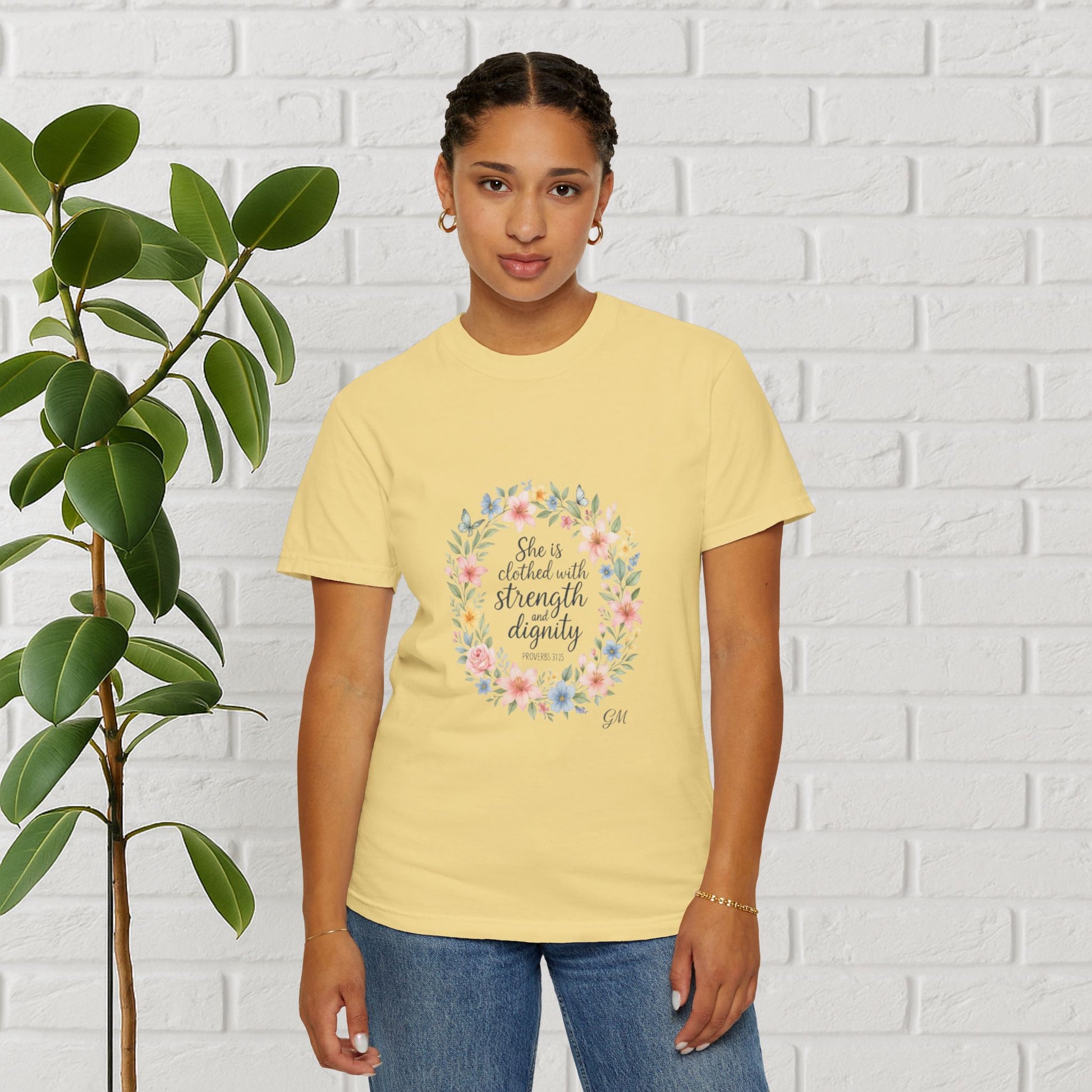 Strength & Dignity Floral Tee – Proverbs 31:25