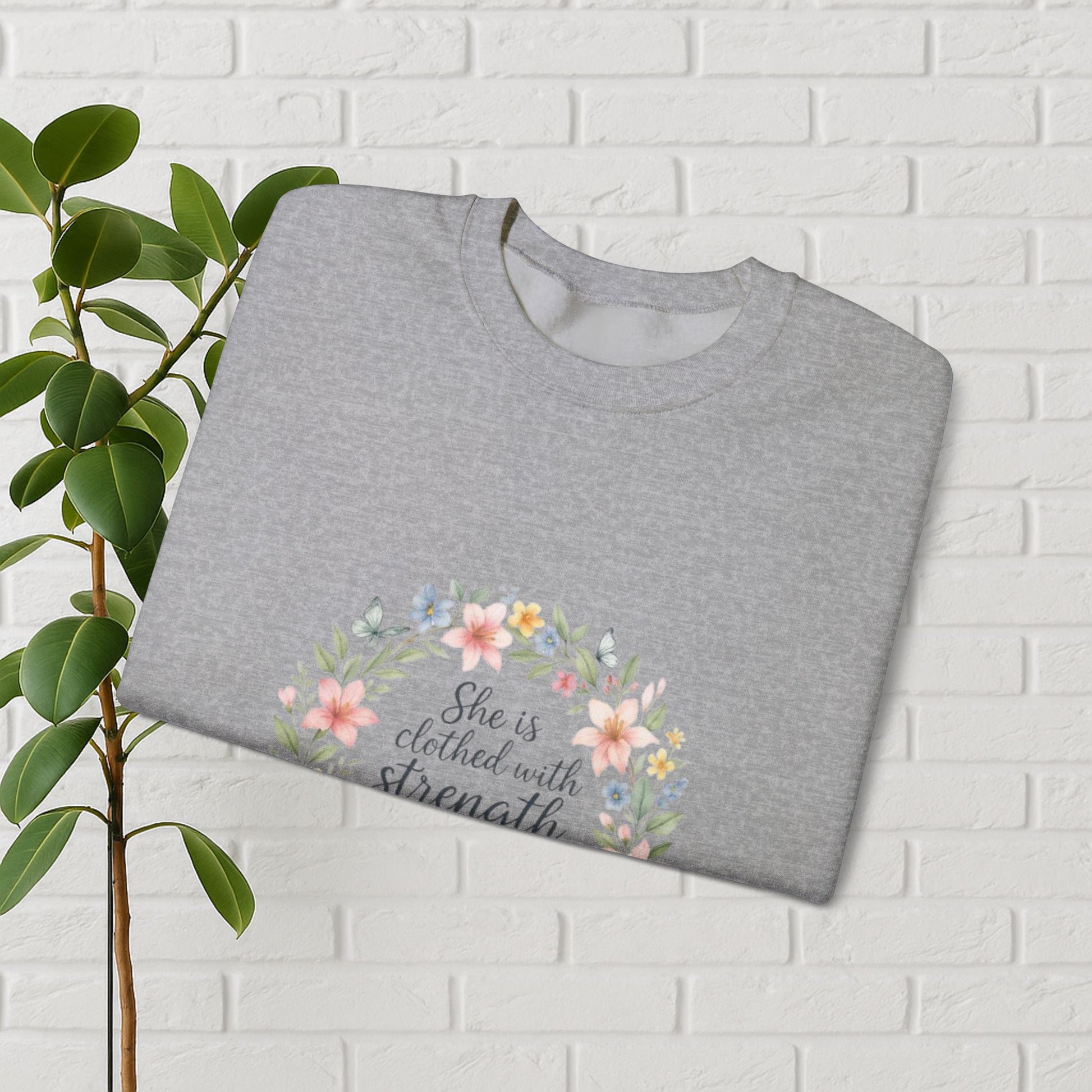 Clothed in Strength & Dignity – Proverbs 31:25 Floral Wreath Tee