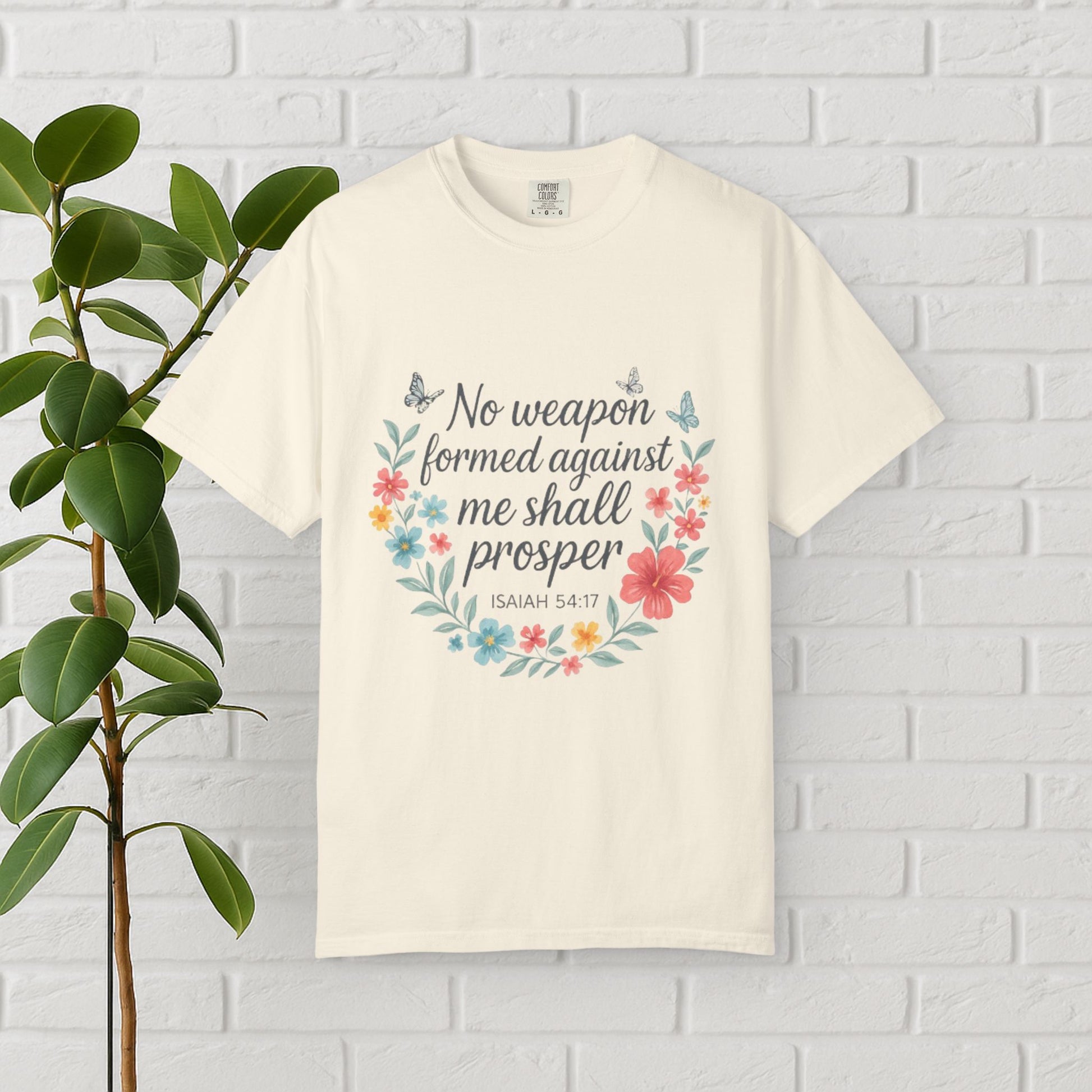 No Weapon Shall Prosper Tee – Isaiah 54:17 Floral Shield