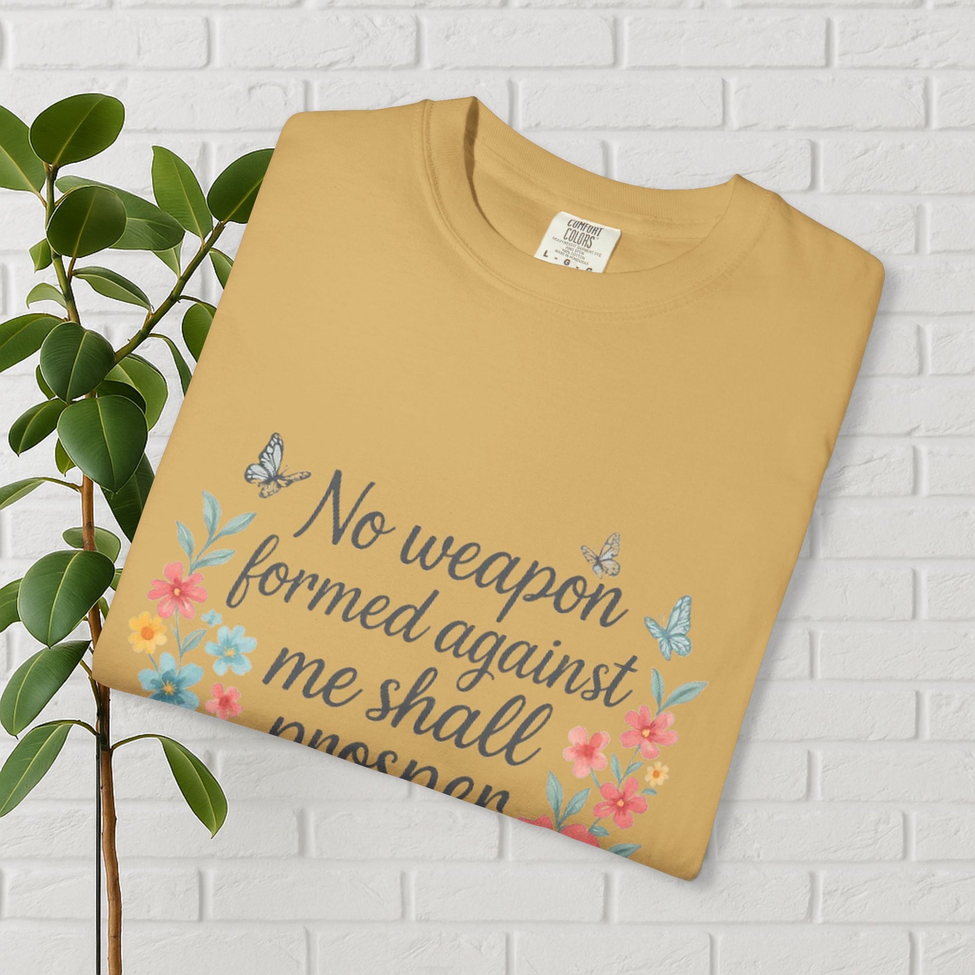 No Weapon Shall Prosper Tee – Isaiah 54:17 Floral Shield