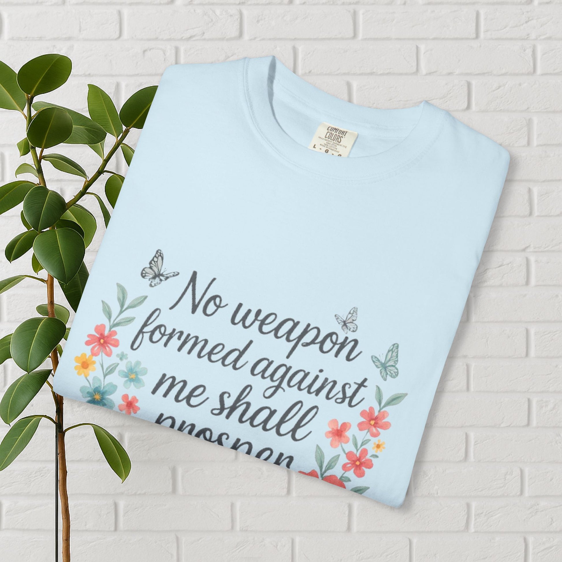 No Weapon Shall Prosper Tee – Isaiah 54:17 Floral Shield