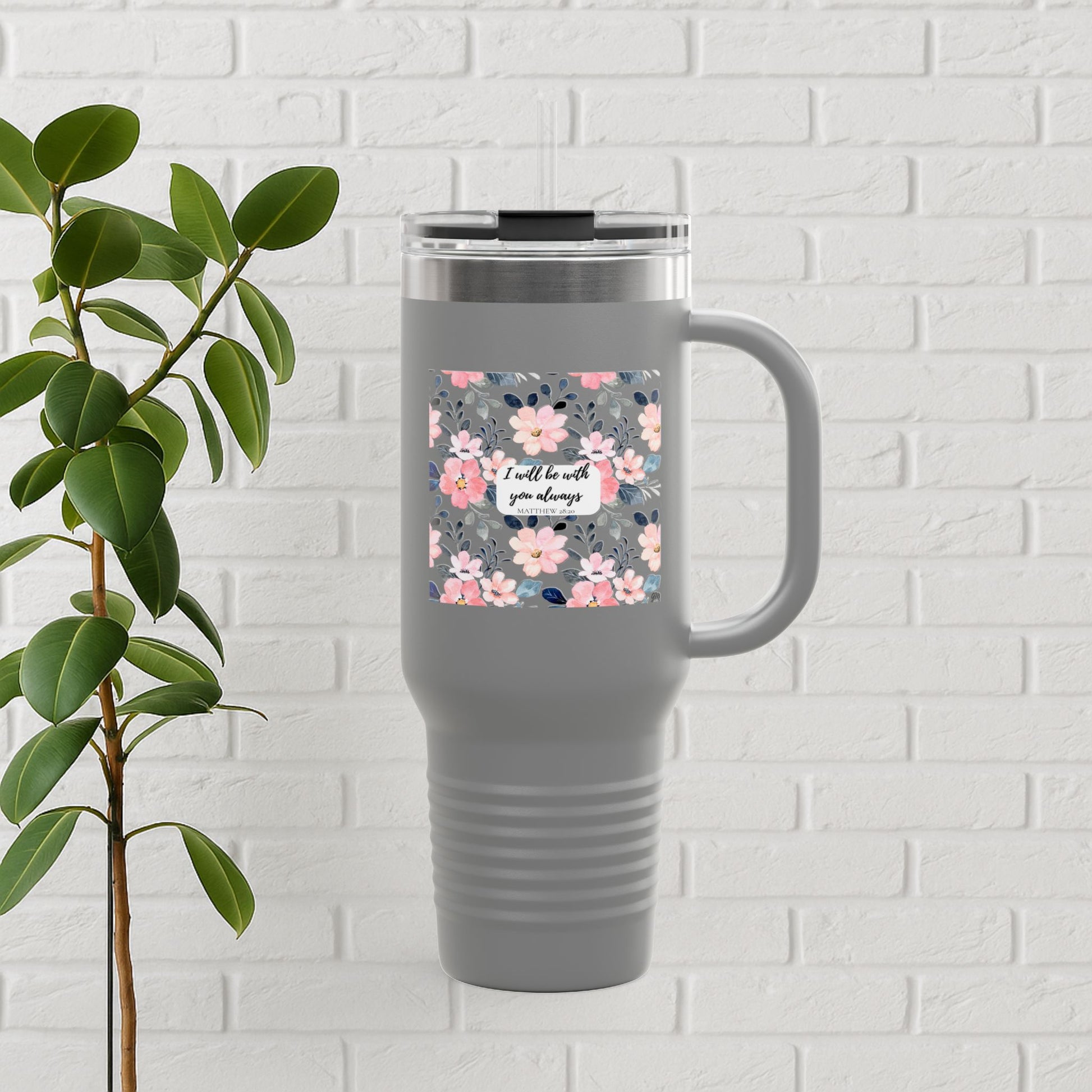 “Faith in Bloom” Floral Scripture Tumbler – Matthew 28:20