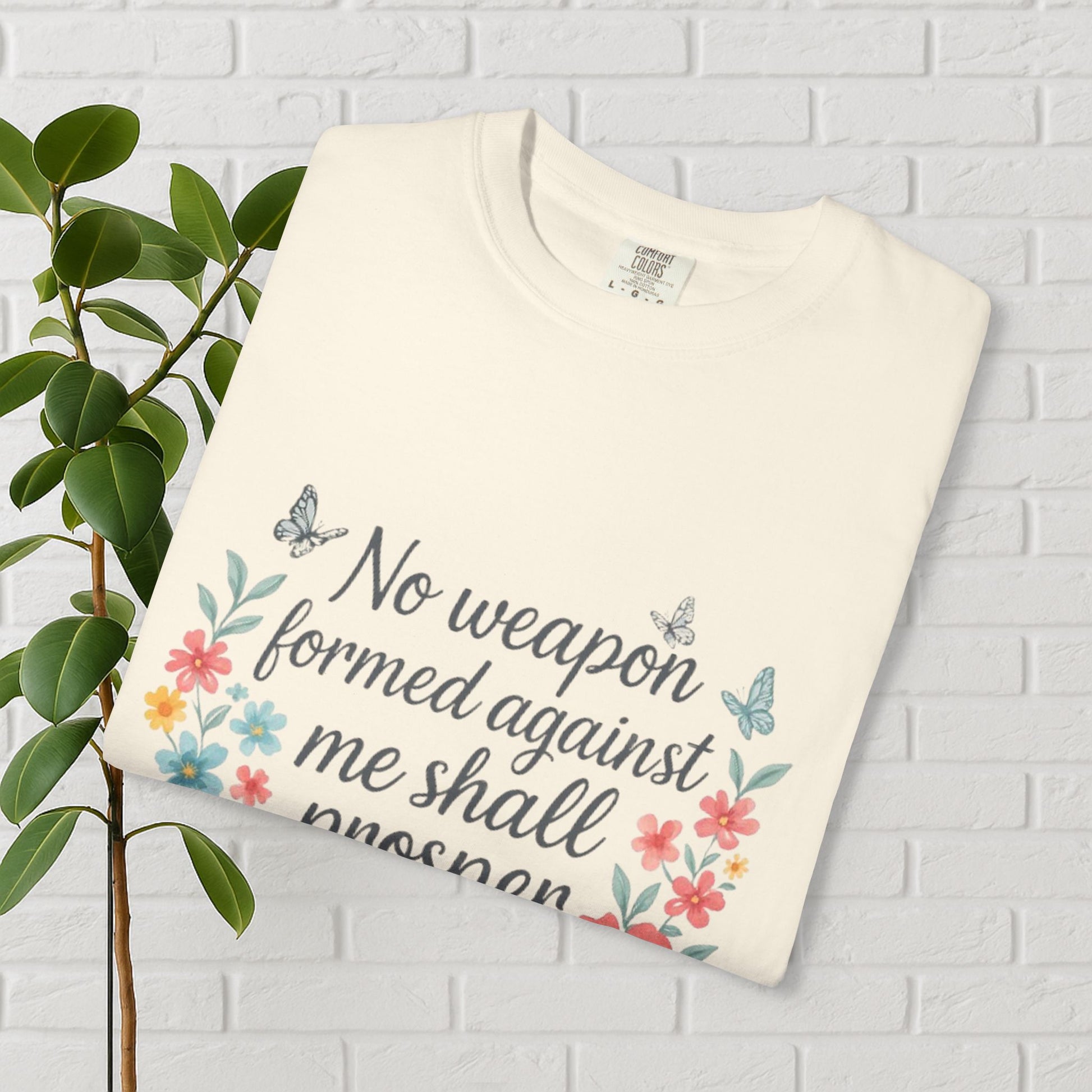 No Weapon Shall Prosper Tee – Isaiah 54:17 Floral Shield