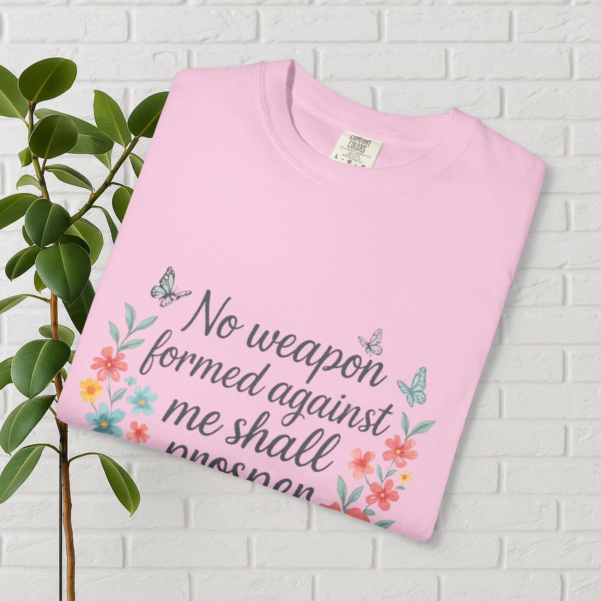 No Weapon Shall Prosper Tee – Isaiah 54:17 Floral Shield