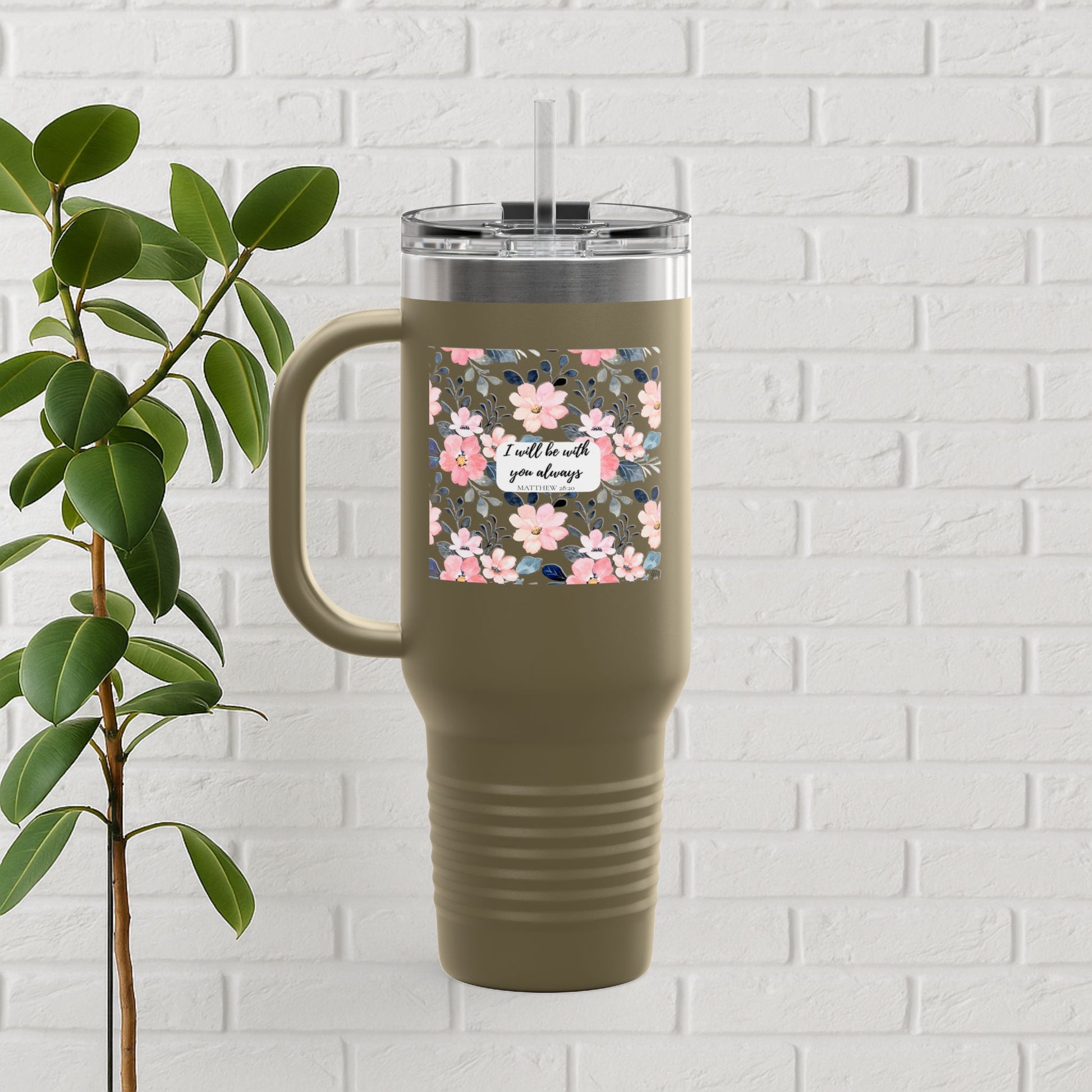 “Faith in Bloom” Floral Scripture Tumbler – Matthew 28:20
