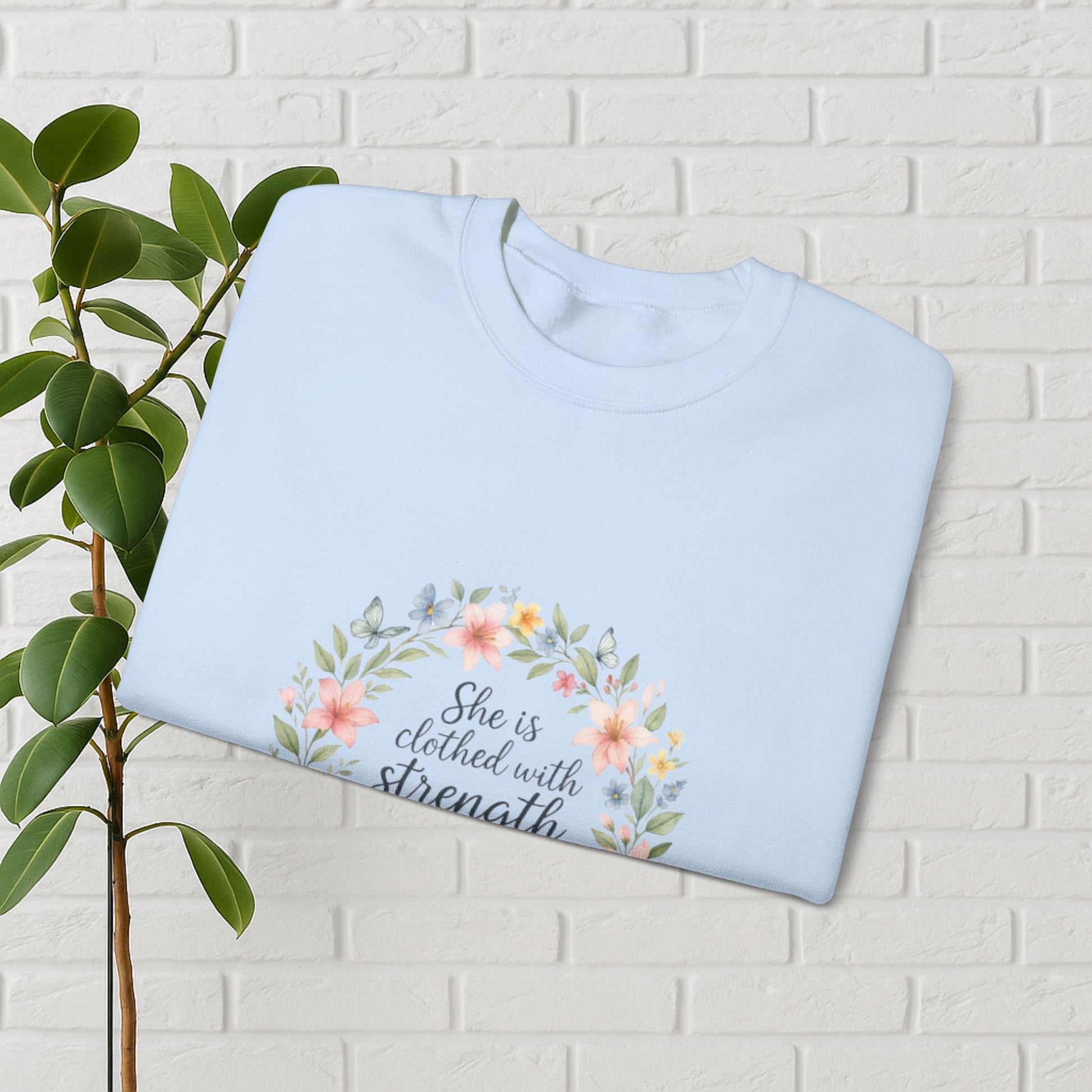 Clothed in Strength & Dignity – Proverbs 31:25 Floral Wreath Tee