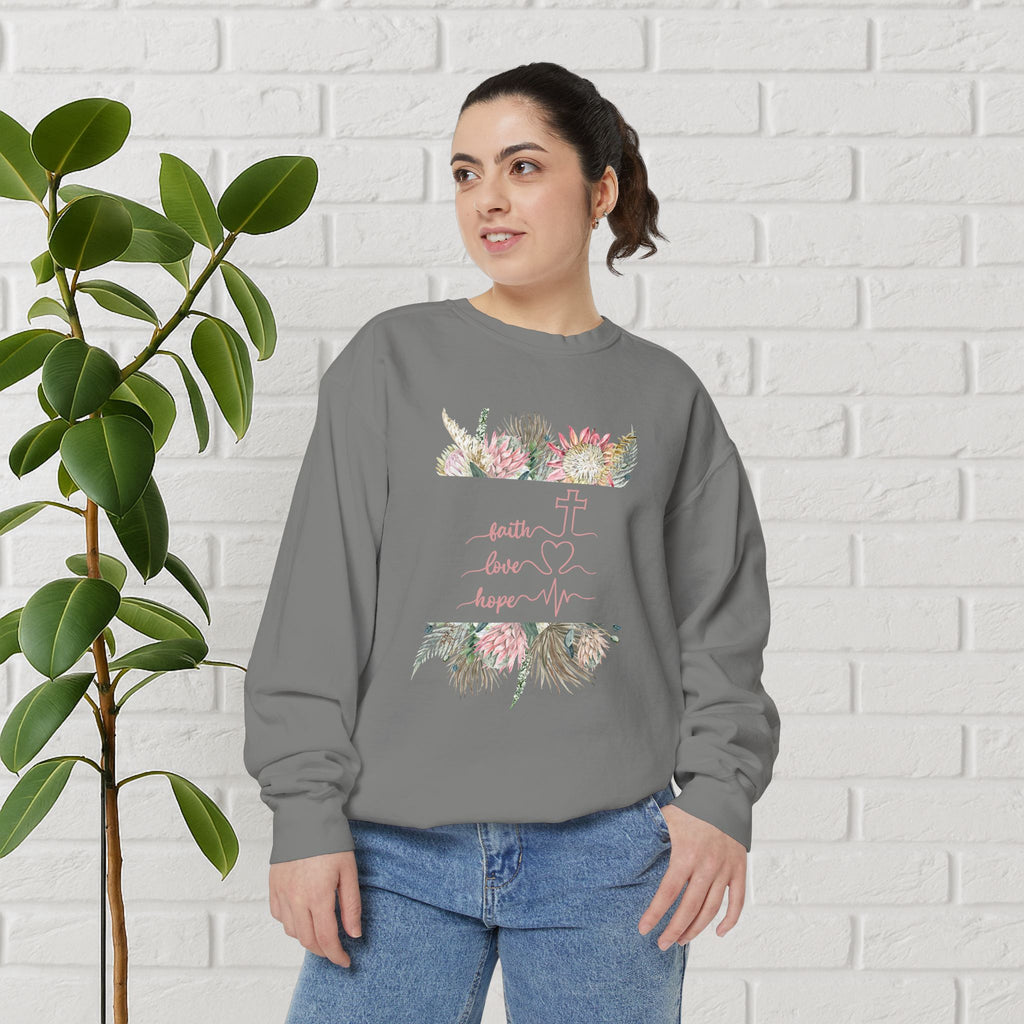 Spiritual Message Sweatshirt – Faith, Love, Hope, Unisex Apparel, Gift for Her, Cozy Wear, Inspirational Fashion