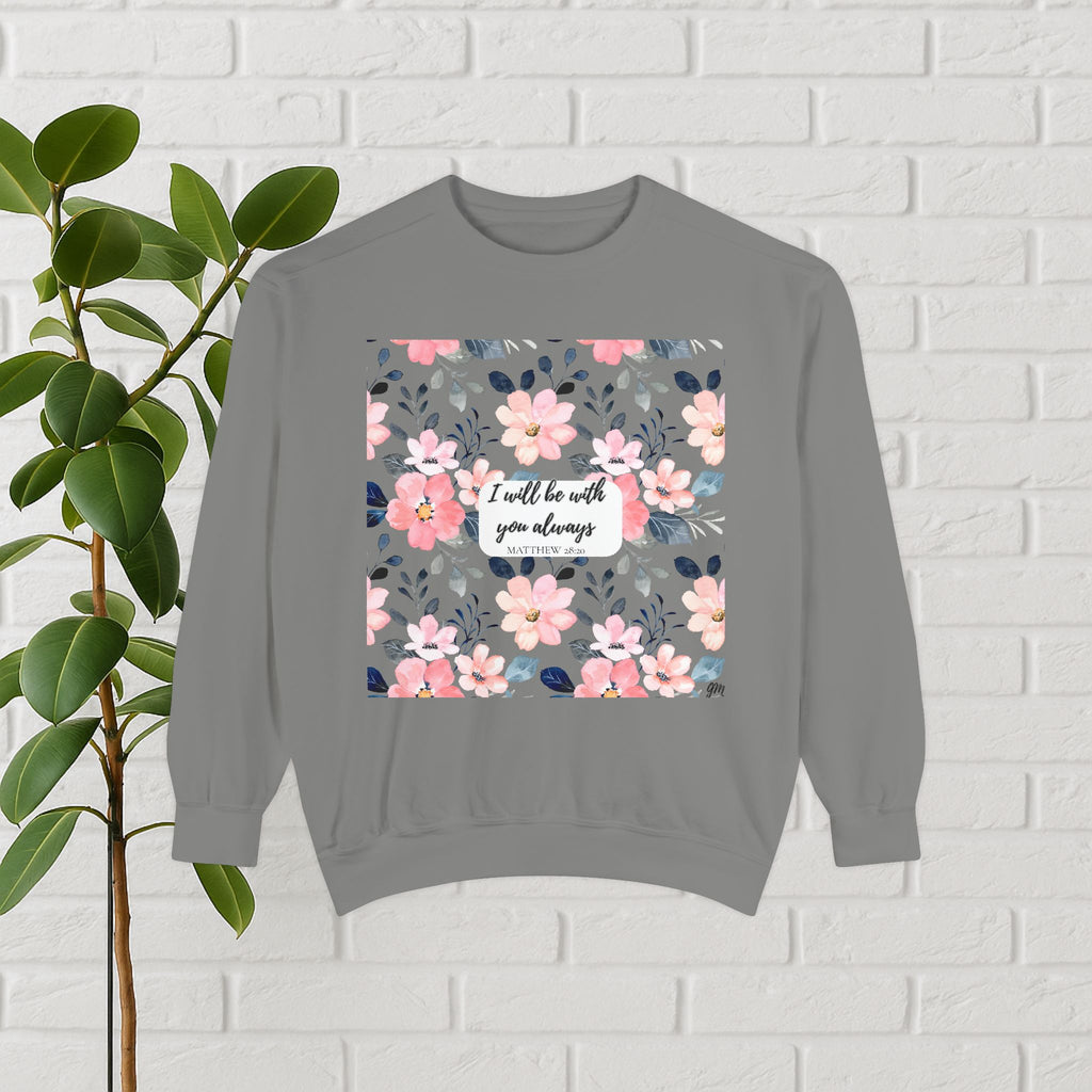 Faith in Bloom” Scripture Sweatshirt – Matthew 28:20 | Floral Christian Apparel