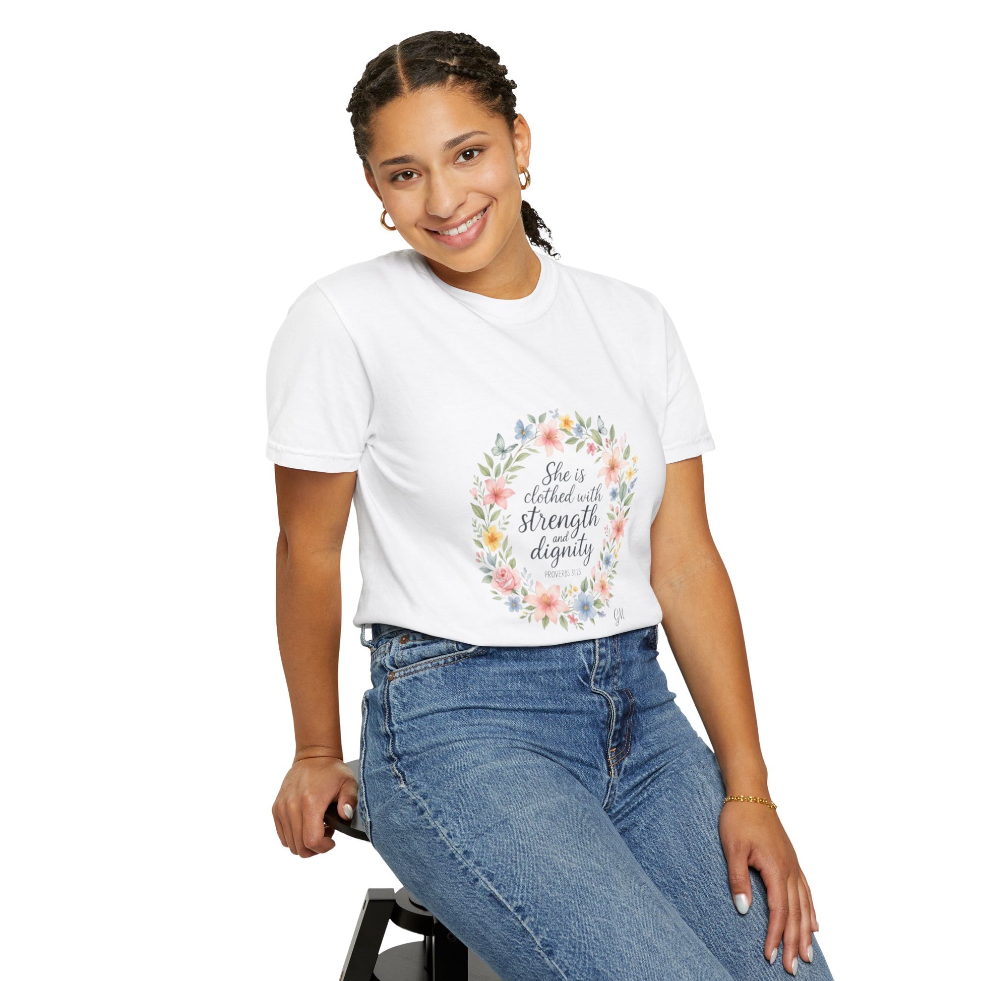 Strength & Dignity Floral Tee – Proverbs 31:25