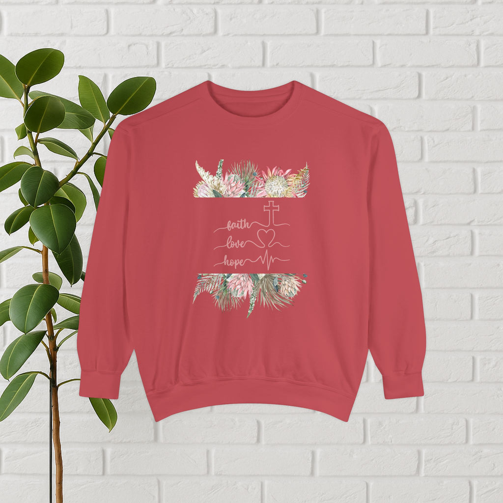 Spiritual Message Sweatshirt – Faith, Love, Hope, Unisex Apparel, Gift for Her, Cozy Wear, Inspirational Fashion