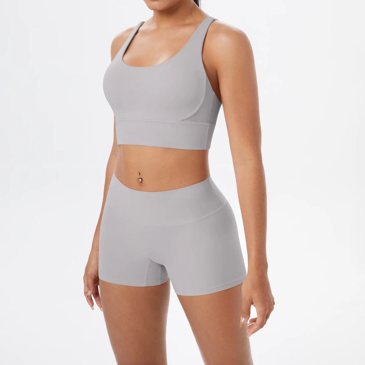 2-Piece Yoga & Fitness Set – Shock-Absorbing Sports Bra + High-Waist Gym Shorts