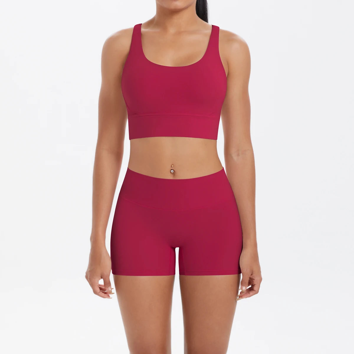 2-Piece Yoga & Fitness Set – Shock-Absorbing Sports Bra + High-Waist Gym Shorts
