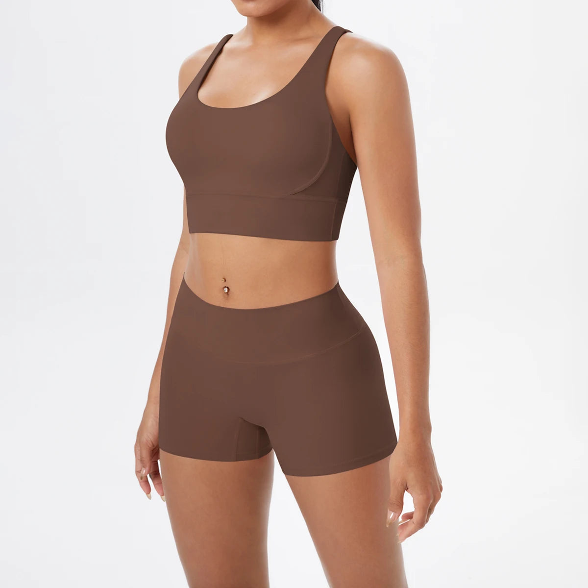 2-Piece Yoga & Fitness Set – Shock-Absorbing Sports Bra + High-Waist Gym Shorts