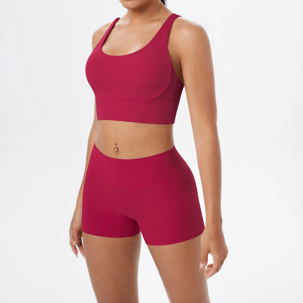 2-Piece Yoga & Fitness Set – Shock-Absorbing Sports Bra + High-Waist Gym Shorts