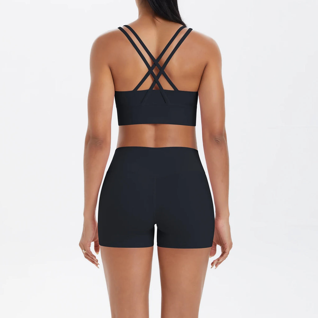 2-Piece Yoga & Fitness Set – Shock-Absorbing Sports Bra + High-Waist Gym Shorts